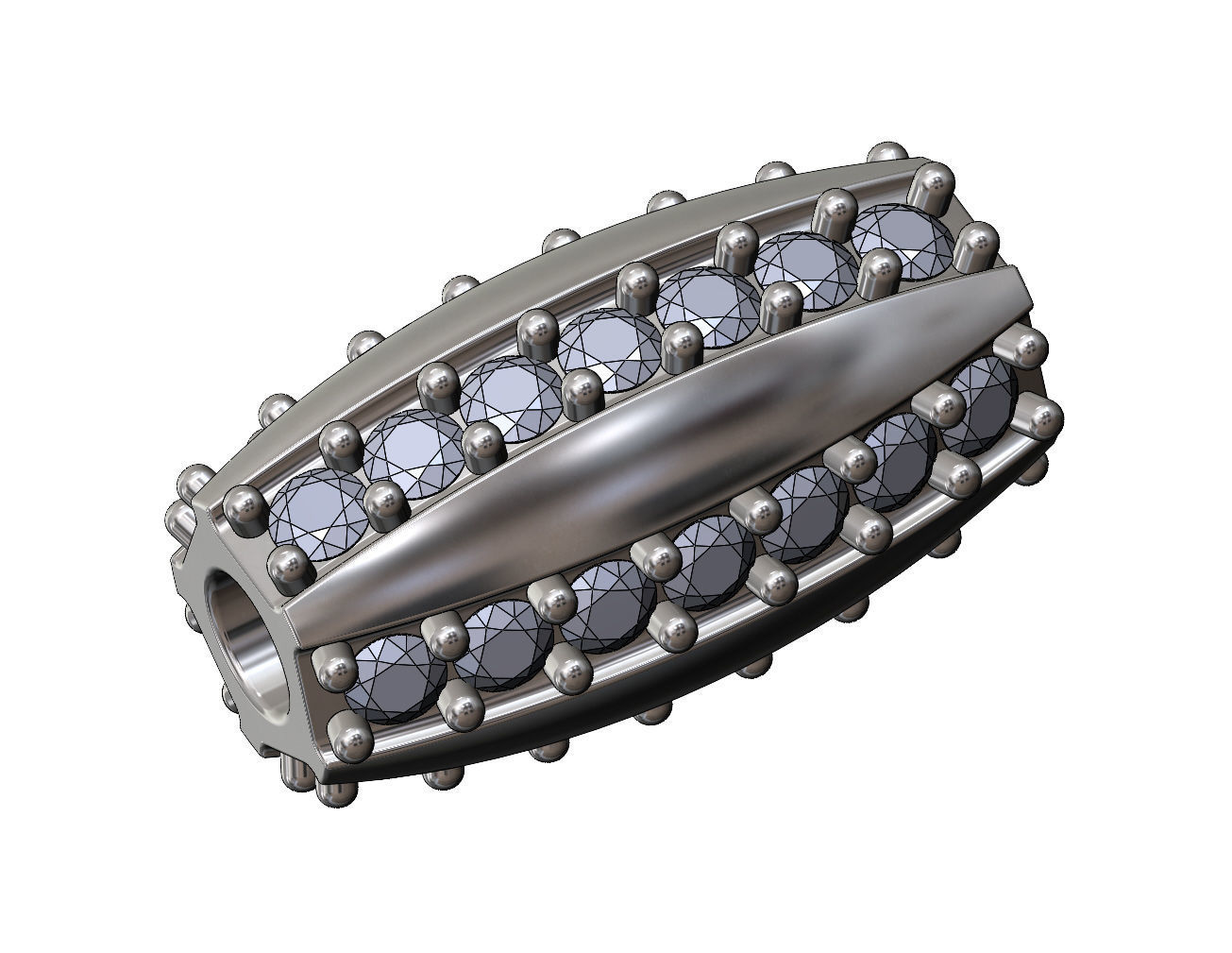 Oval 5 row diamond bead and bracelet charm 3D print model_9