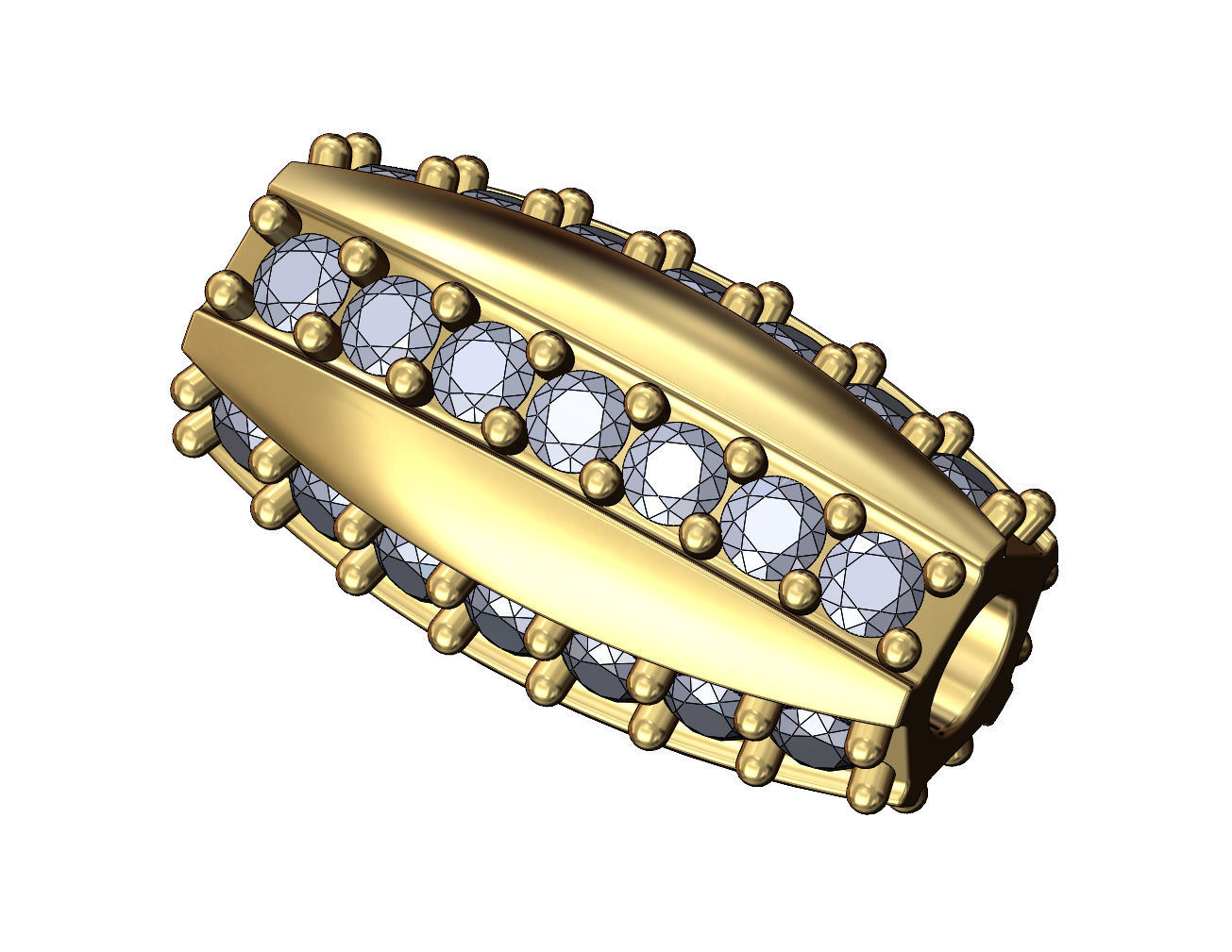 Oval 5 row diamond bead and bracelet charm 3D print model_3