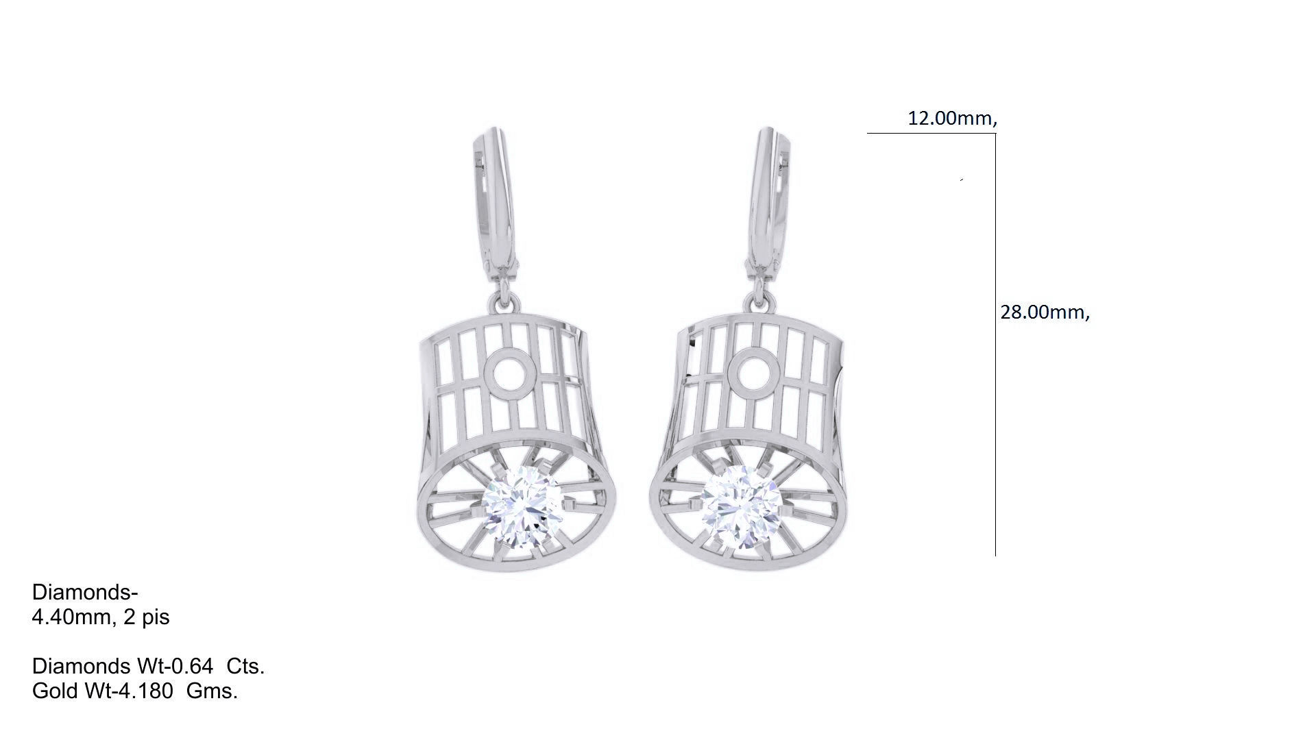 Women solitaire mesh earrings 3dm stl obj gltf mtl 3mf glb 3D print model_7