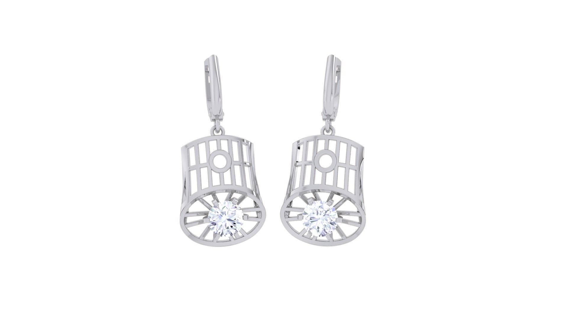 Women solitaire mesh earrings 3dm stl obj gltf mtl 3mf glb 3D print model_8