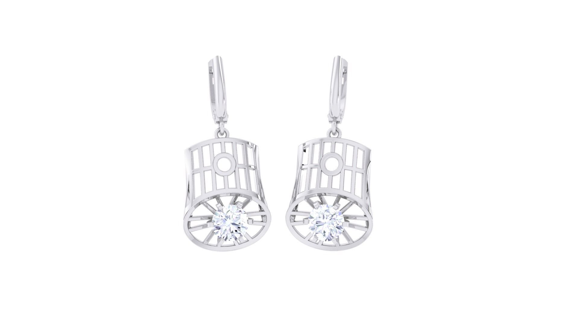 Women solitaire mesh earrings 3dm stl obj gltf mtl 3mf glb 3D print model_15
