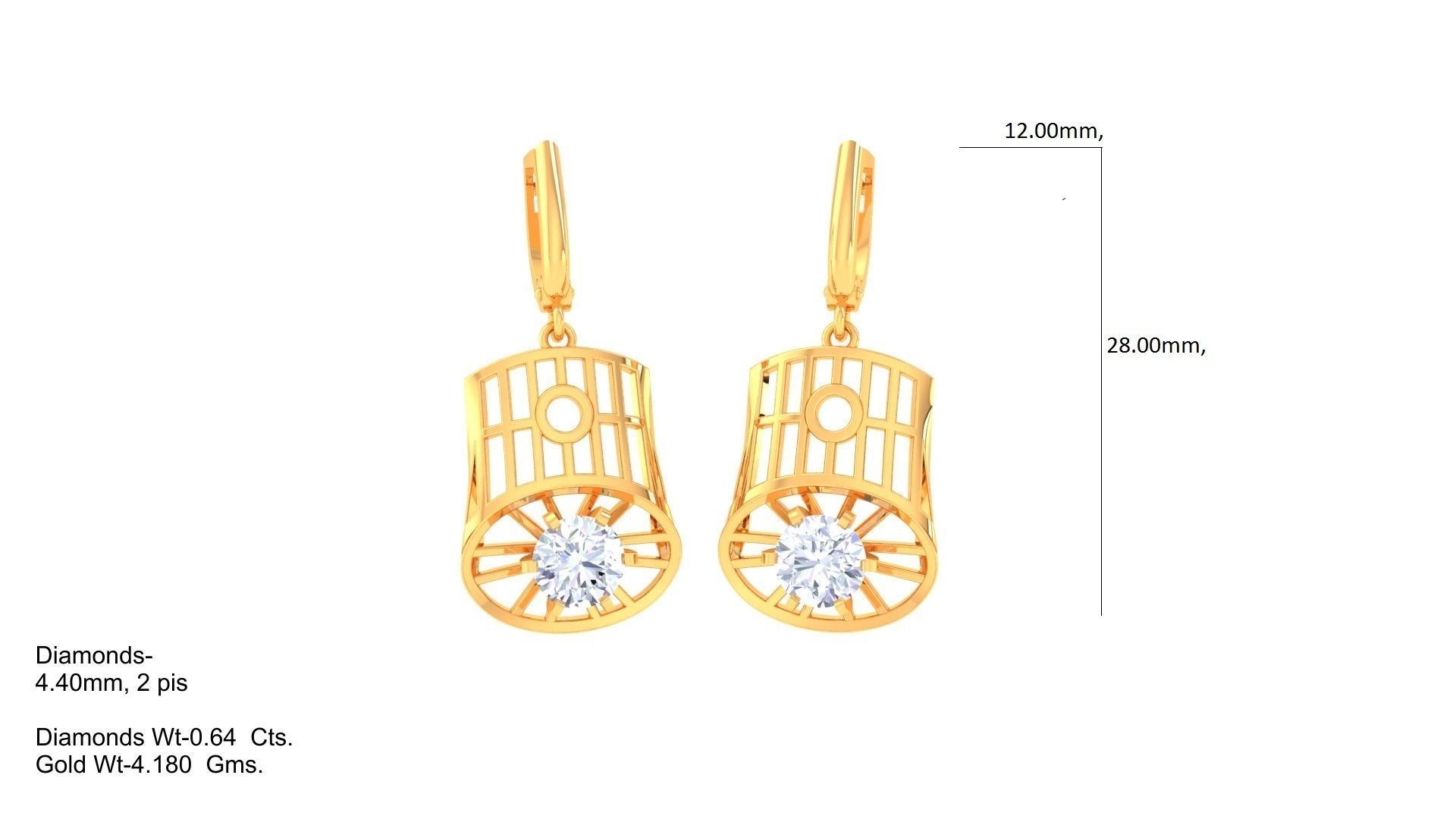 Women solitaire mesh earrings 3dm stl obj gltf mtl 3mf glb 3D print model_12