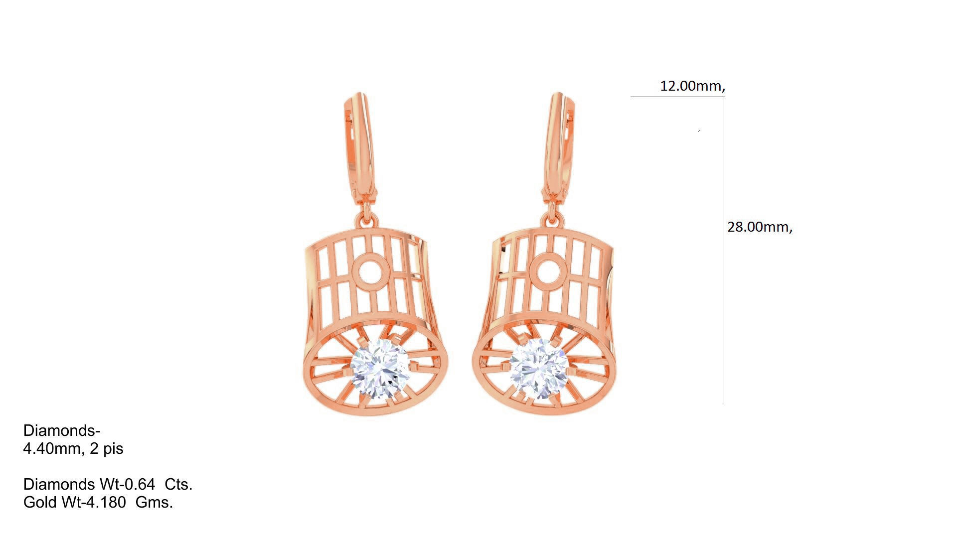 Women solitaire mesh earrings 3dm stl obj gltf mtl 3mf glb 3D print model_9