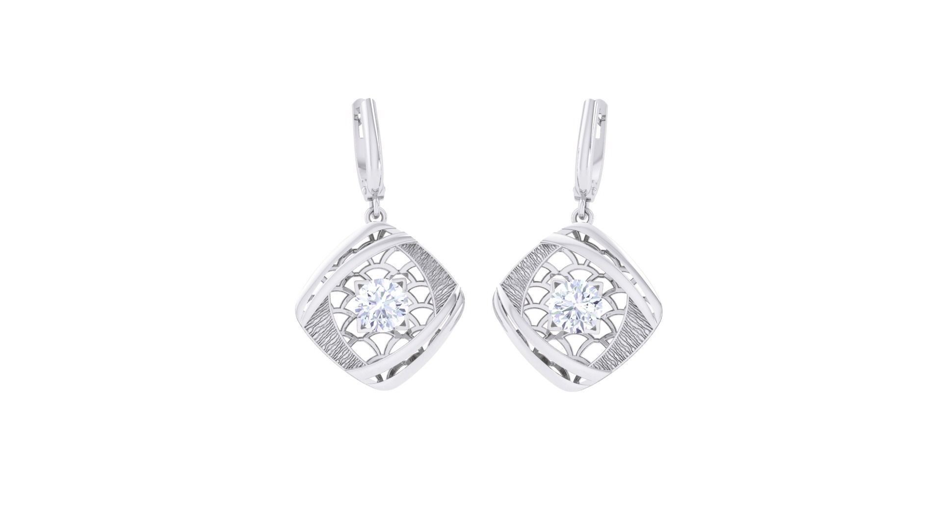 Women solitaire mesh earrings 3dm stl obj gltf mtl 3mf glb 3D print model_2