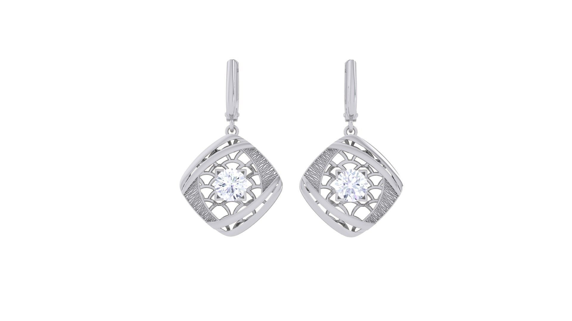 Women solitaire mesh earrings 3dm stl obj gltf mtl 3mf glb 3D print model_9