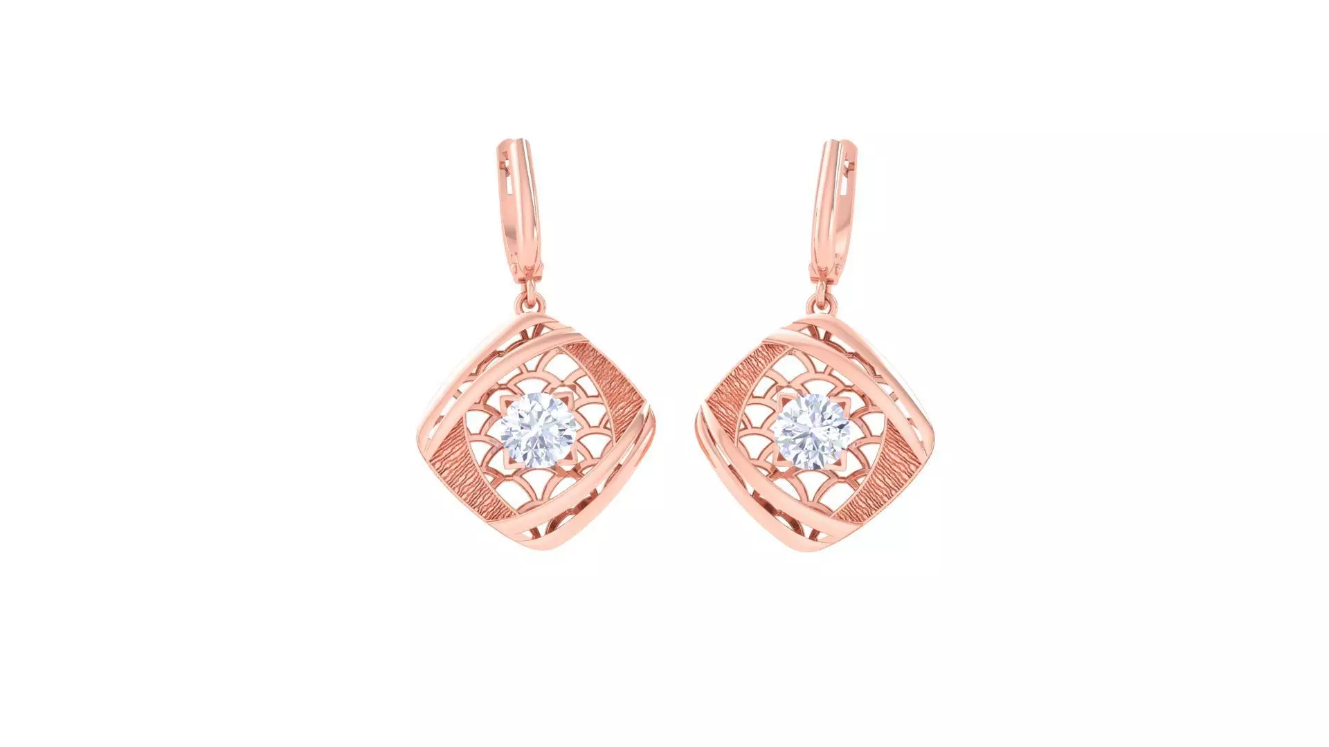 Women solitaire mesh earrings 3dm stl obj gltf mtl 3mf glb 3D print model_0