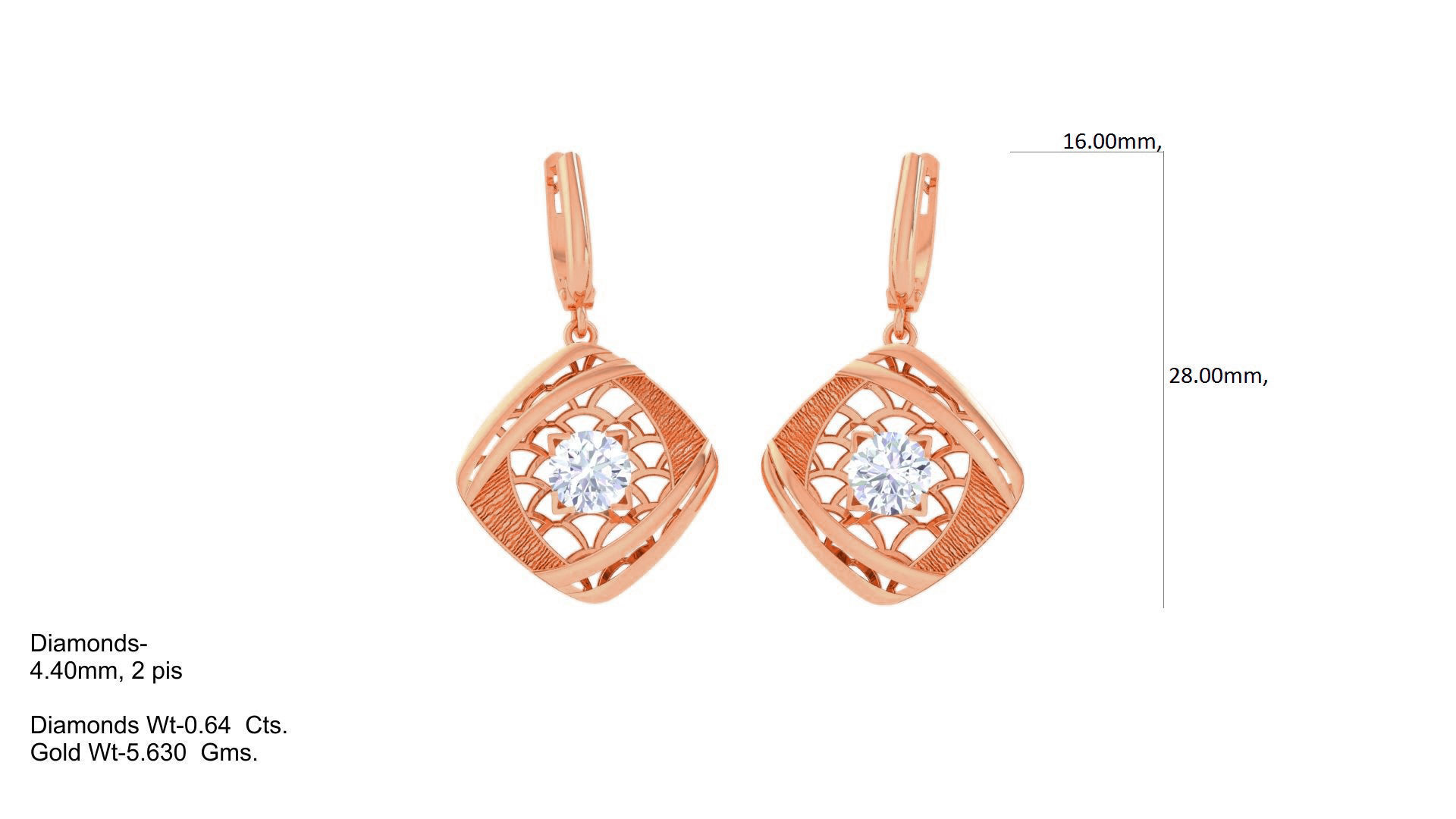 Women solitaire mesh earrings 3dm stl obj gltf mtl 3mf glb 3D print model_5