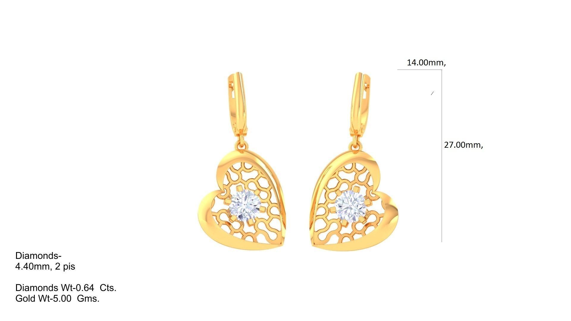 Women solitaire mesh earrings 3dm stl obj gltf mtl 3mf glb 3D print model_10