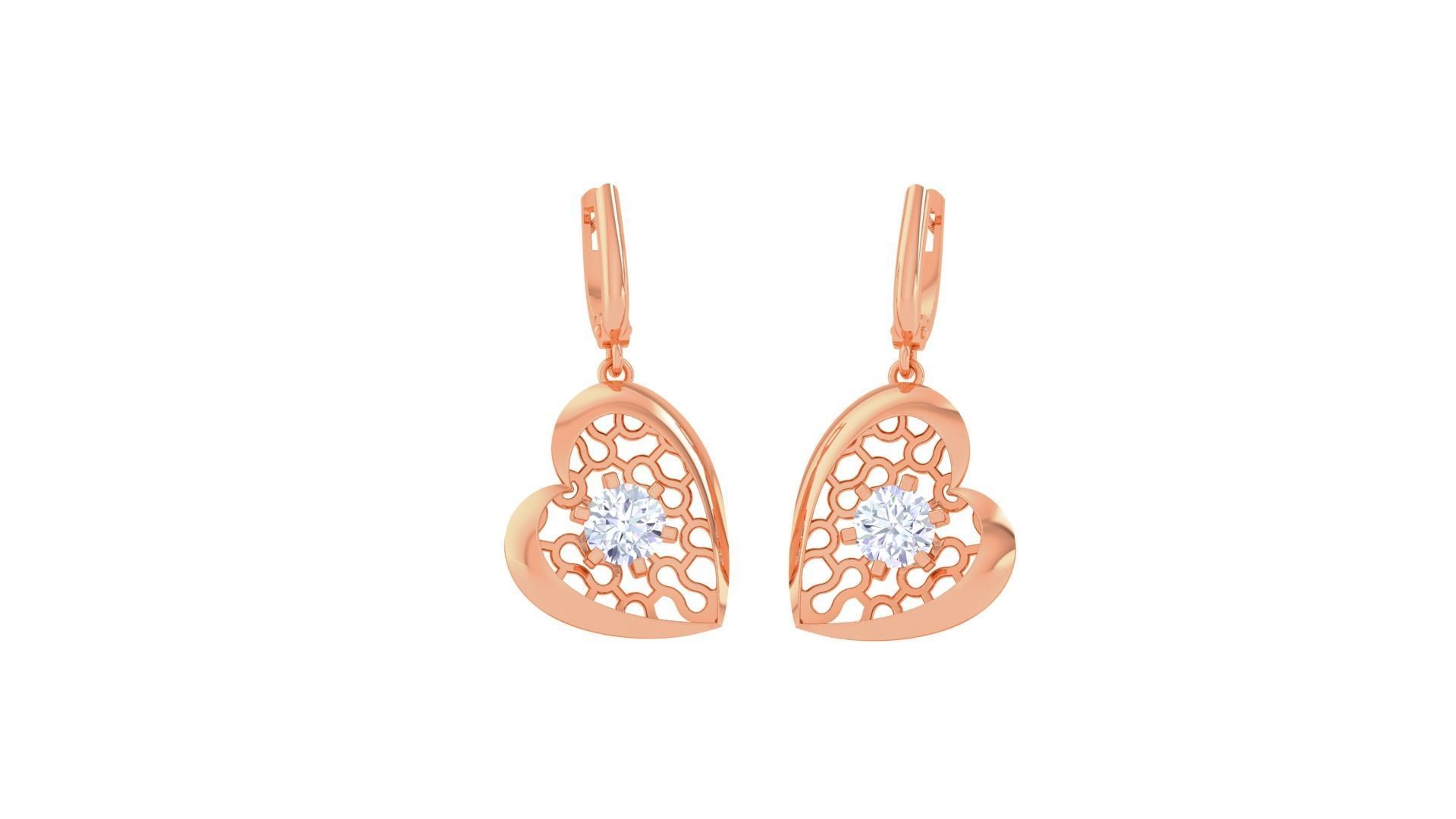 Women solitaire mesh earrings 3dm stl obj gltf mtl 3mf glb 3D print model_9