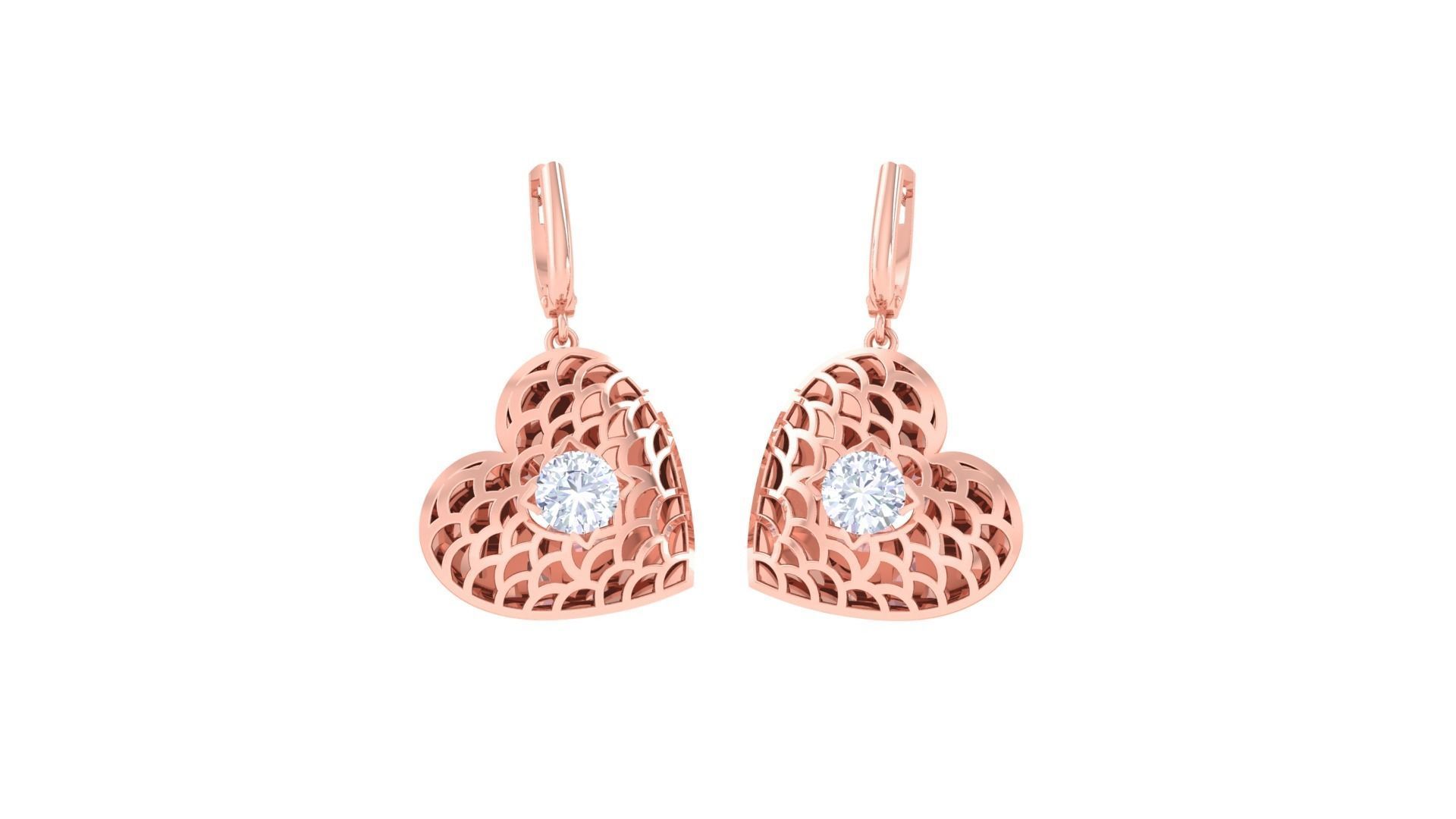 Women solitaire mesh earrings 3dm stl obj gltf mtl 3mf glb 3D print model_2