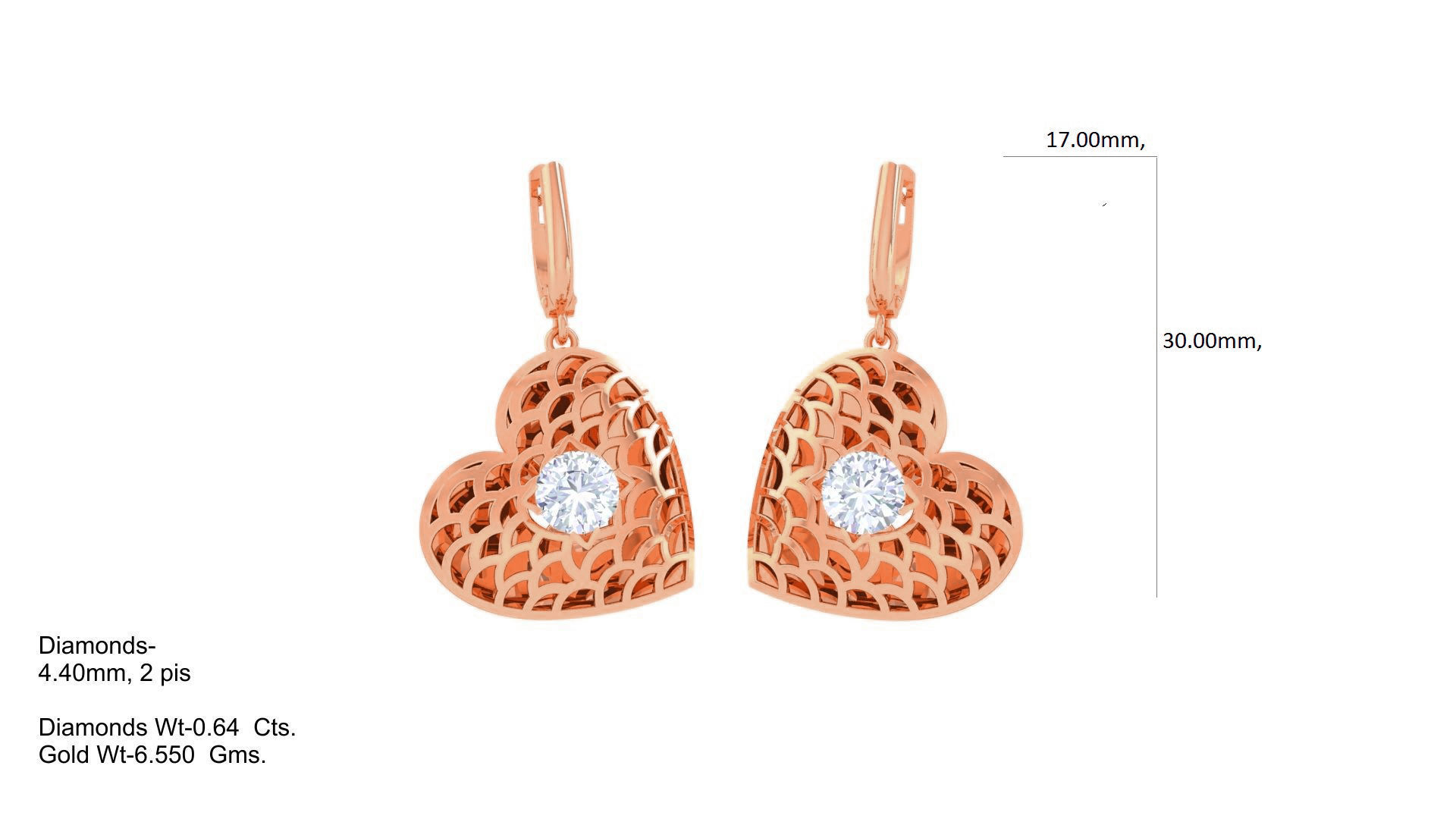Women solitaire mesh earrings 3dm stl obj gltf mtl 3mf glb 3D print model_5