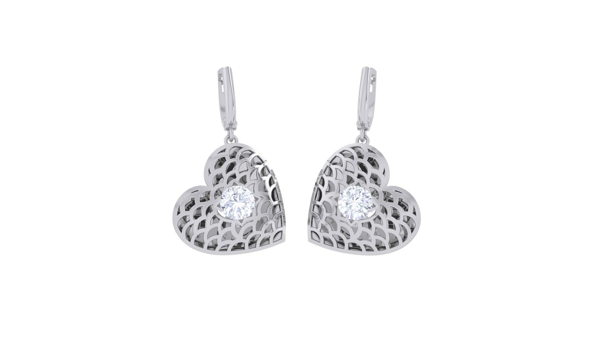 Women solitaire mesh earrings 3dm stl obj gltf mtl 3mf glb 3D print model_6