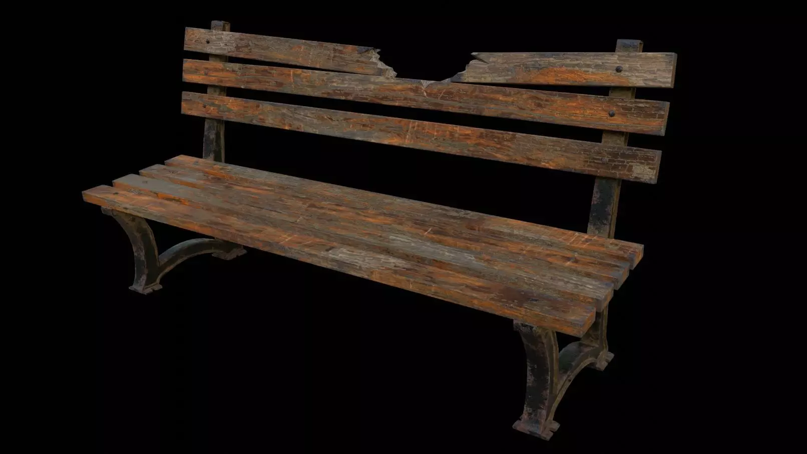 Abandoned Bench Low-poly 3D model_0