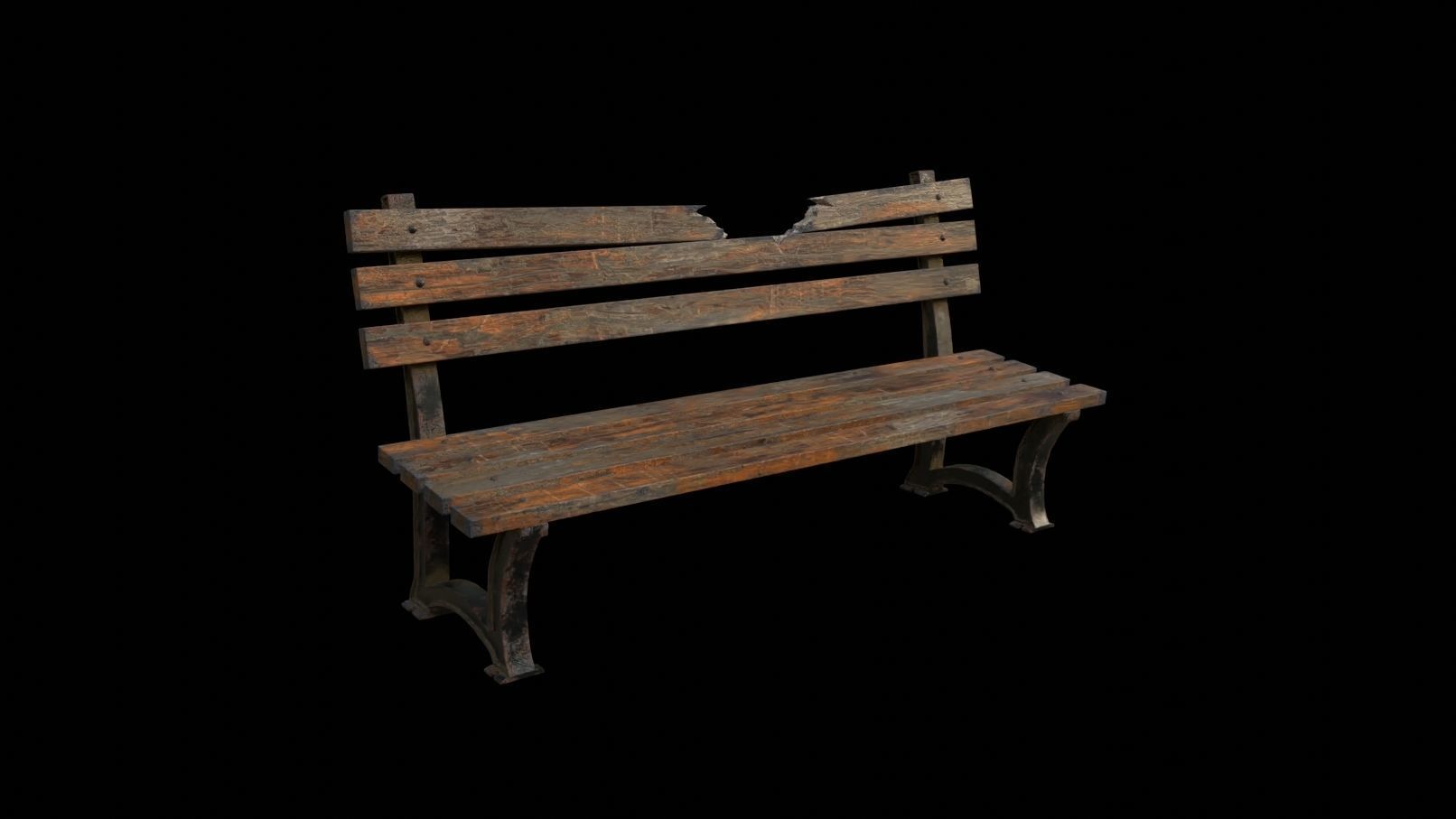 Abandoned Bench Low-poly 3D model_1