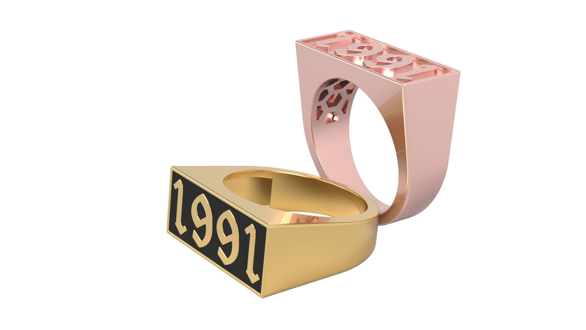 1991 Ring Set with and without gallery Size 5 - 9 US 3D print model_6