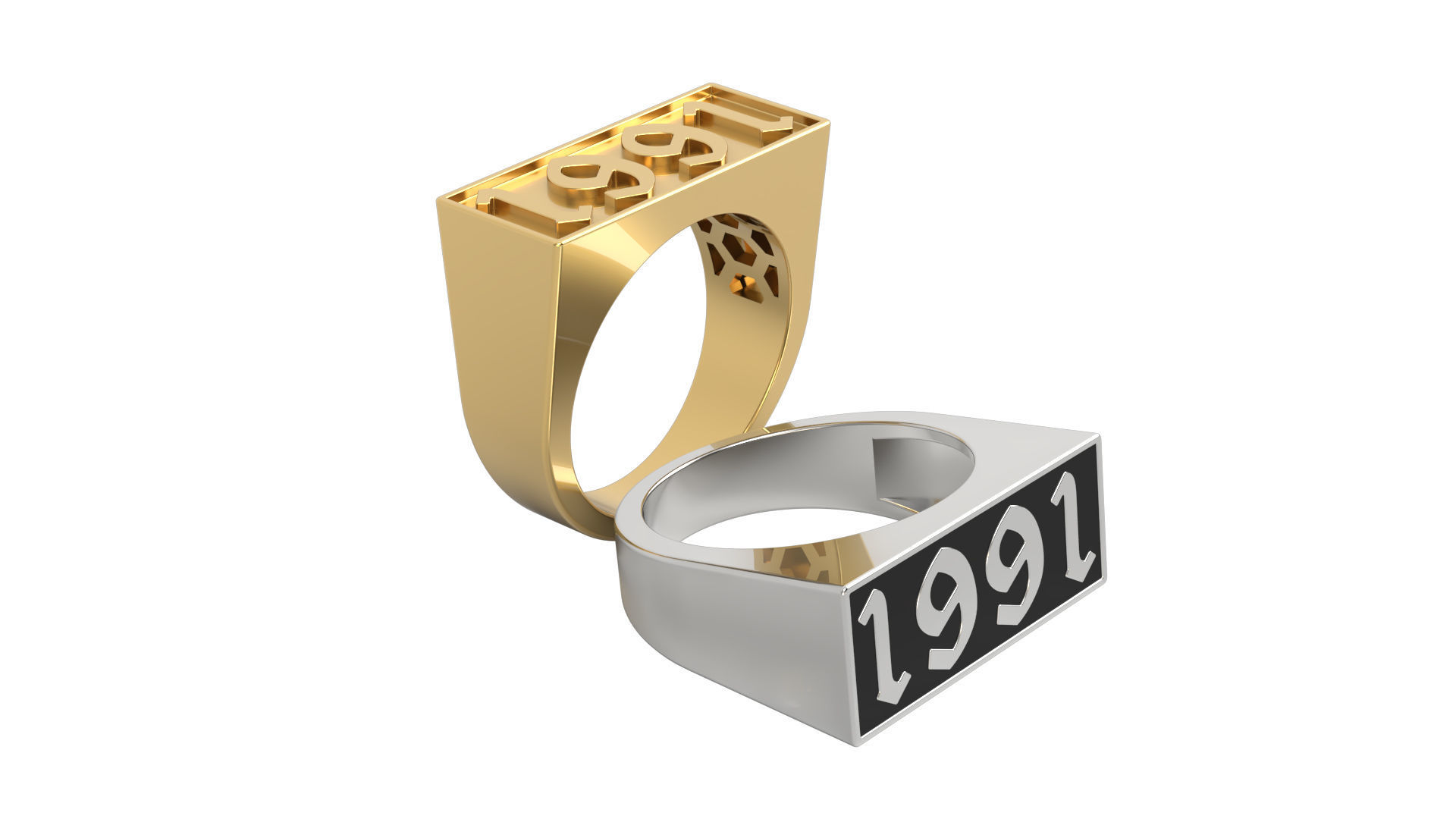 1991 Ring Set with and without gallery Size 5 - 9 US 3D print model_8