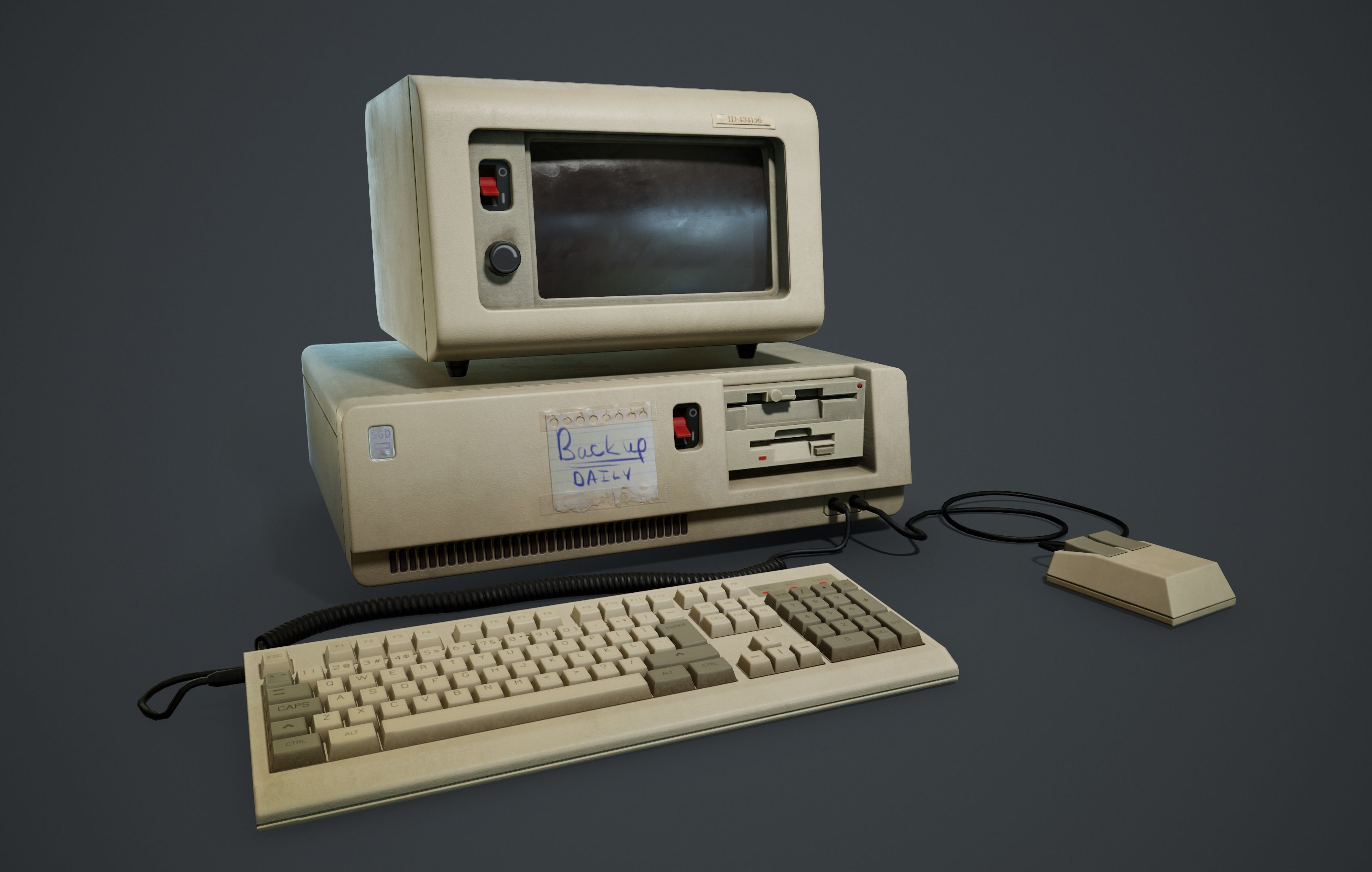 80s 90s retro desktop PC game-ready PBR 3D model Low-poly 3D model_3