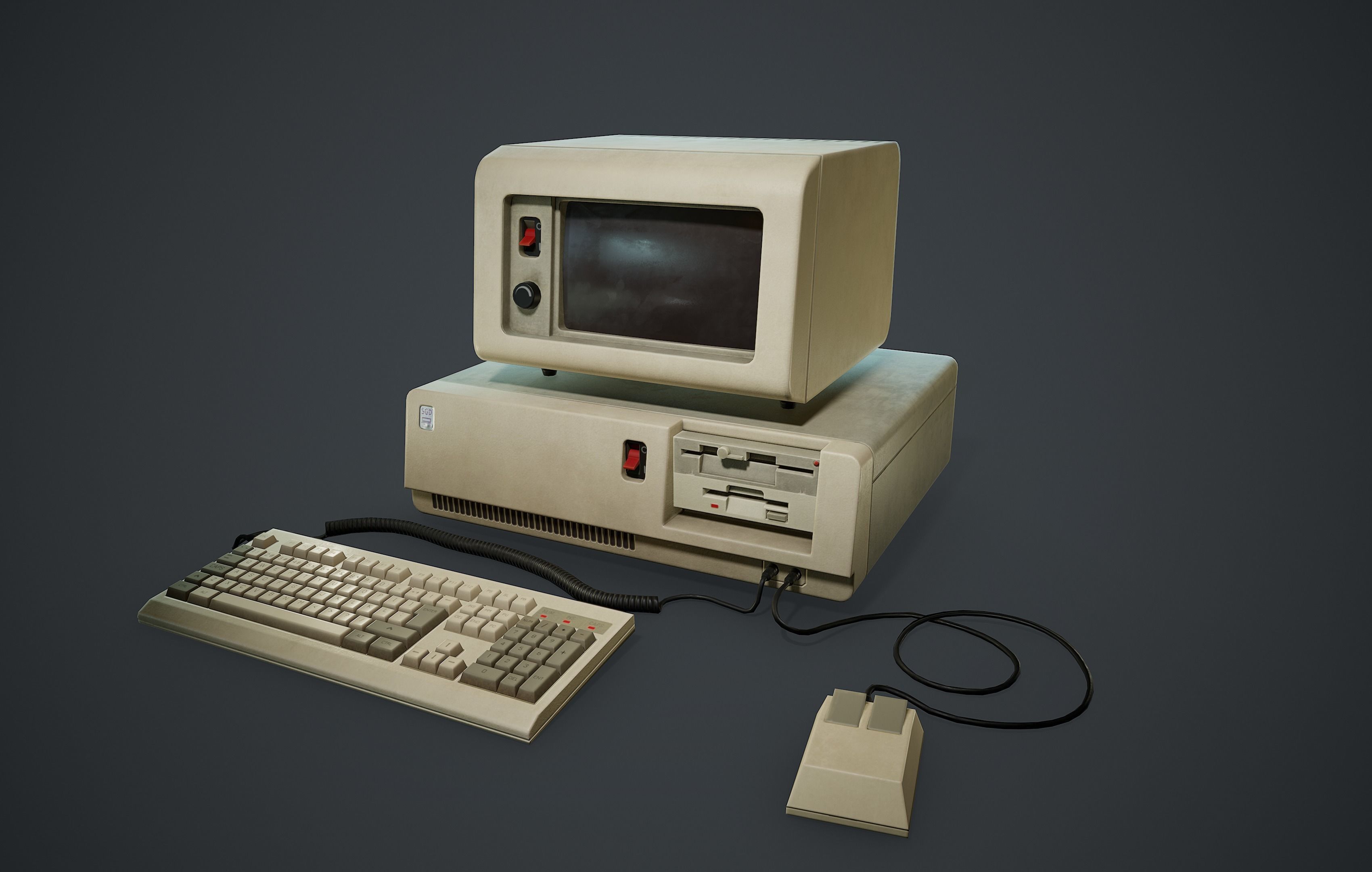 80s 90s retro desktop PC game-ready PBR 3D model Low-poly 3D model_2