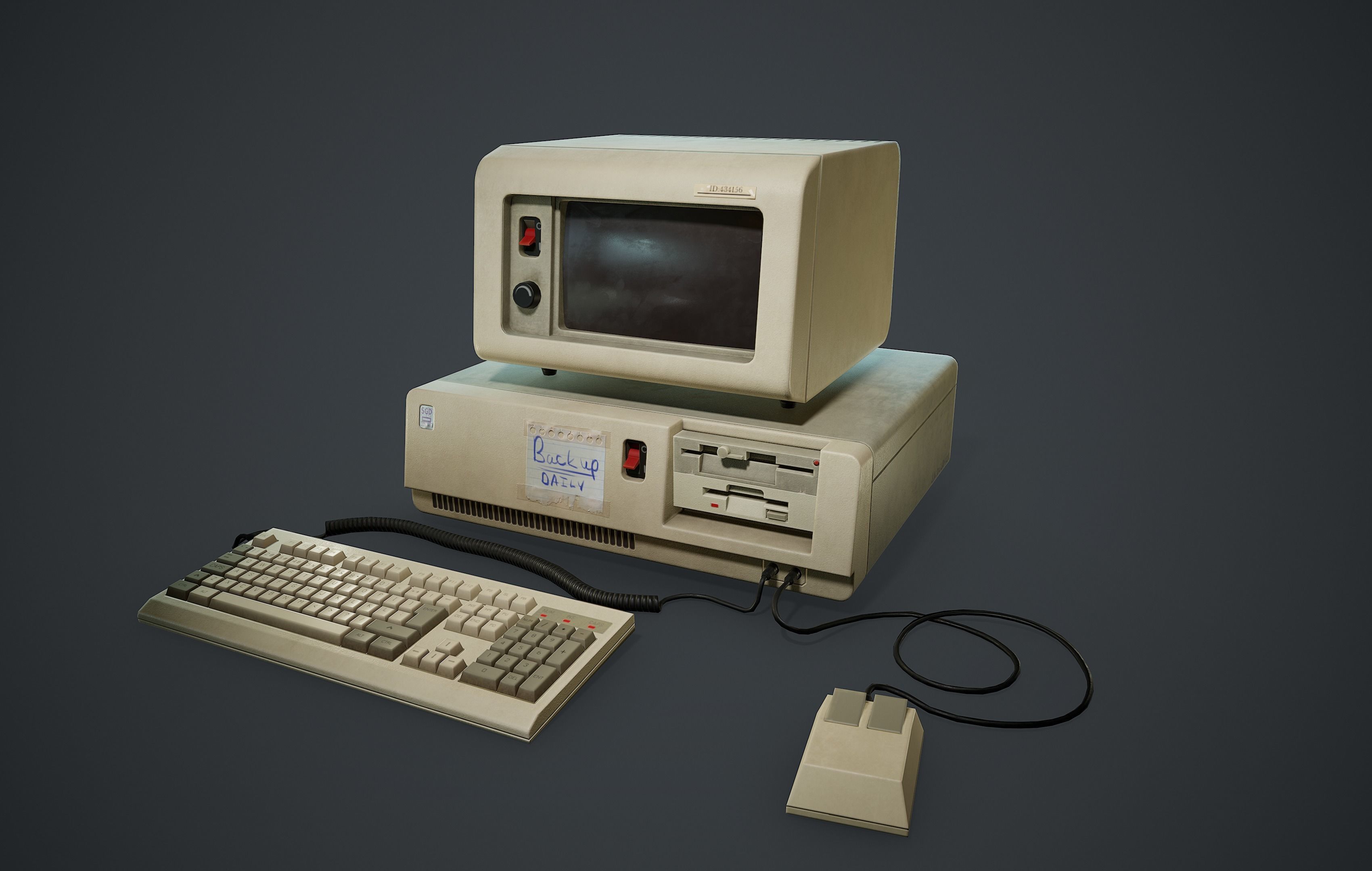 80s 90s retro desktop PC game-ready PBR 3D model Low-poly 3D model_4