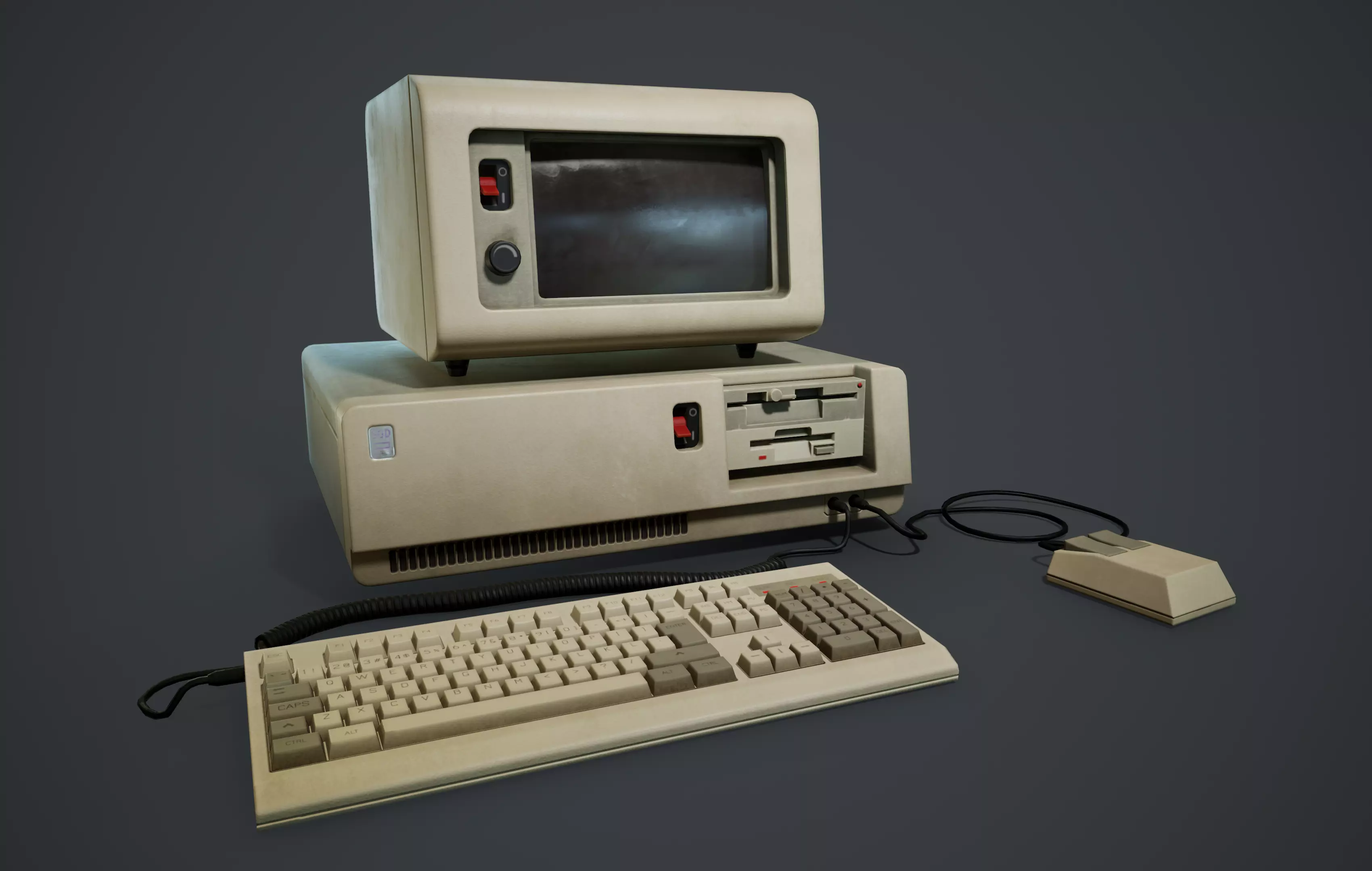80s 90s retro desktop PC game-ready PBR 3D model Low-poly 3D model_0