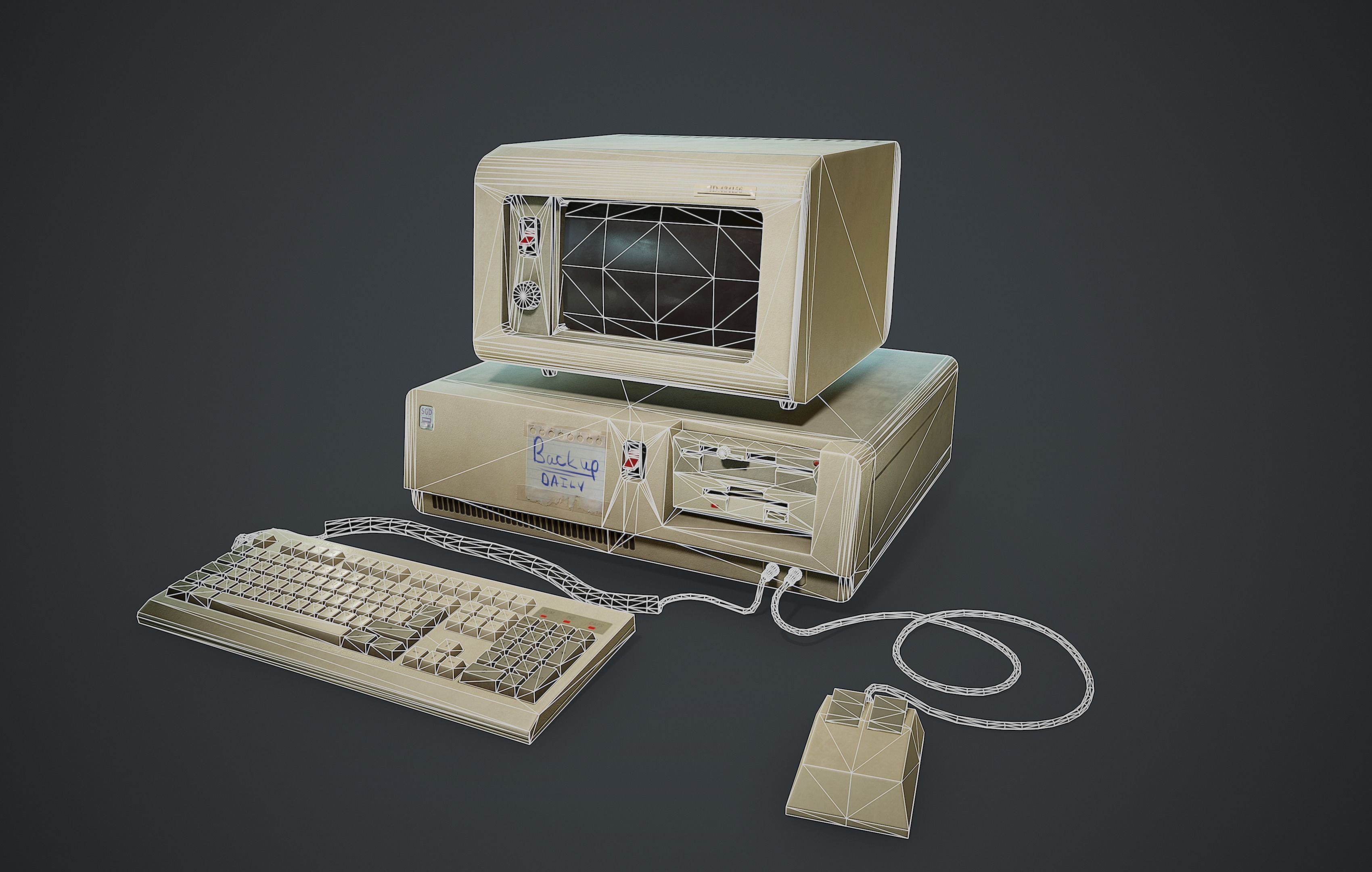80s 90s retro desktop PC game-ready PBR 3D model Low-poly 3D model_6