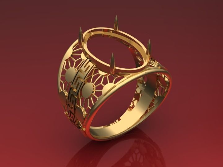 Big oval stone ring  3D print model_4