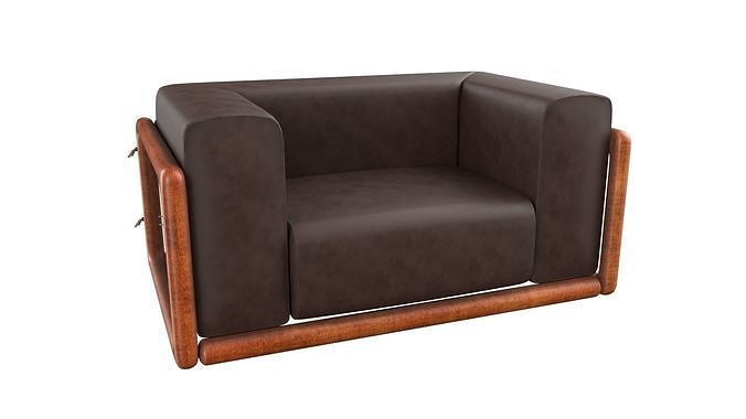 Armchair Modern Sofa No 9 Leather Brown 3D model 2