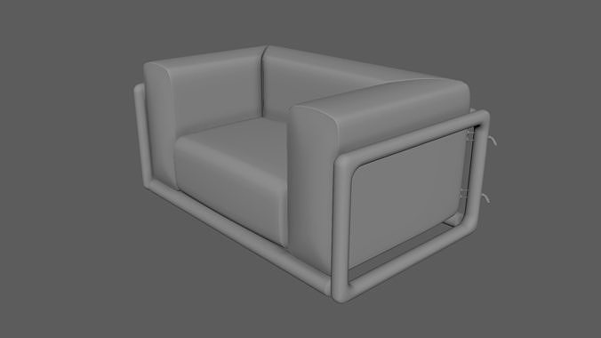 Armchair Modern Sofa No 9 Leather Brown 3D model 7