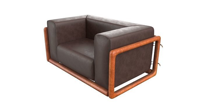 Armchair Modern Sofa No 9 Leather Brown 3D model 3