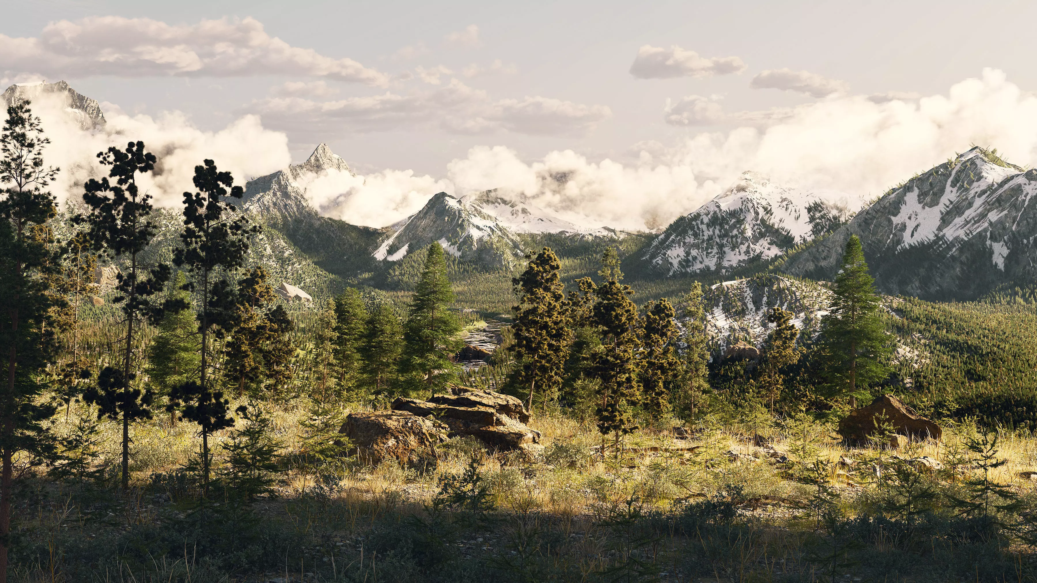 Large Scene Forest 3ds max 2023 - Vray 6 3D model_0