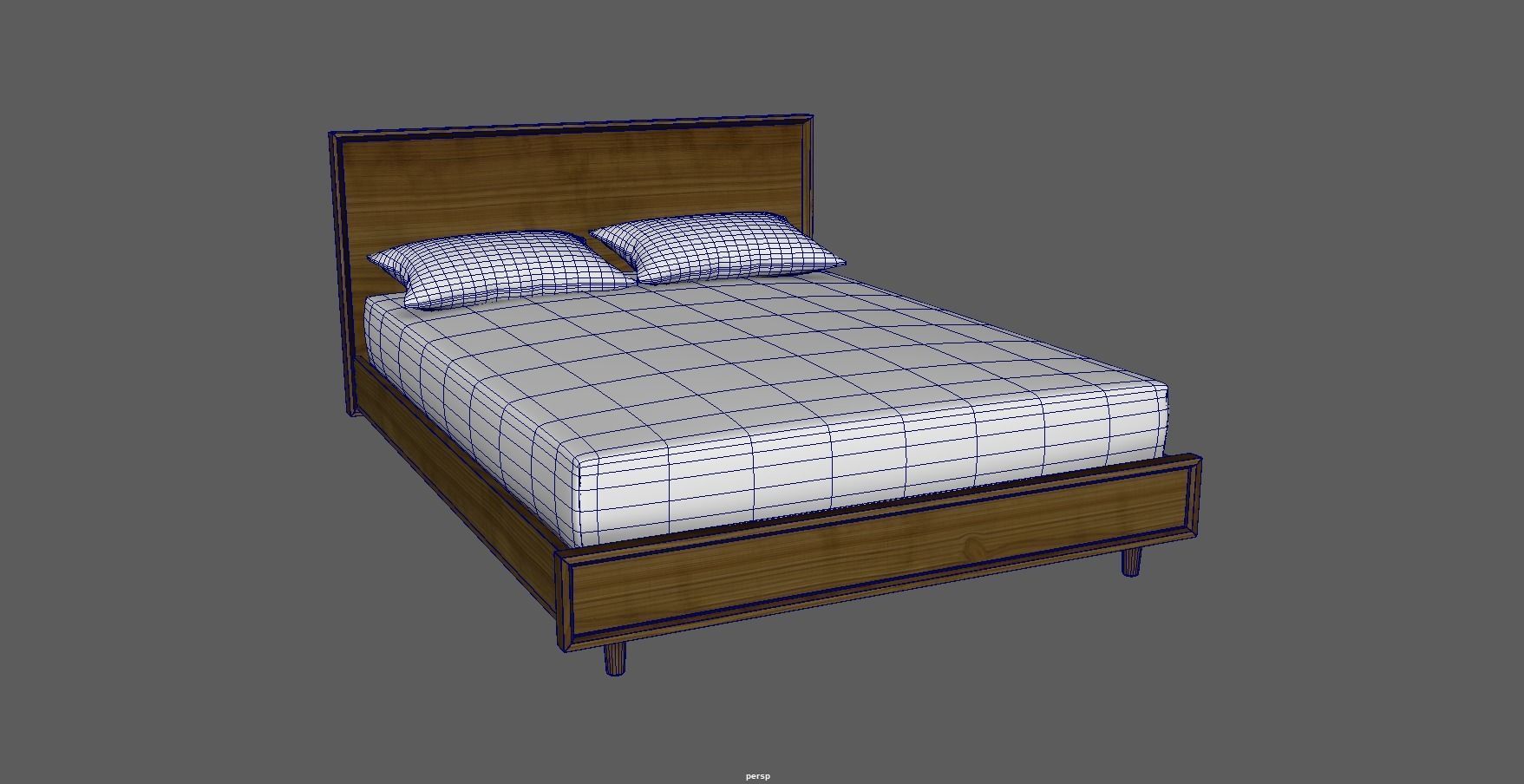 wood bed - queen bed - modern bed - standard bed Low-poly 3D model_8