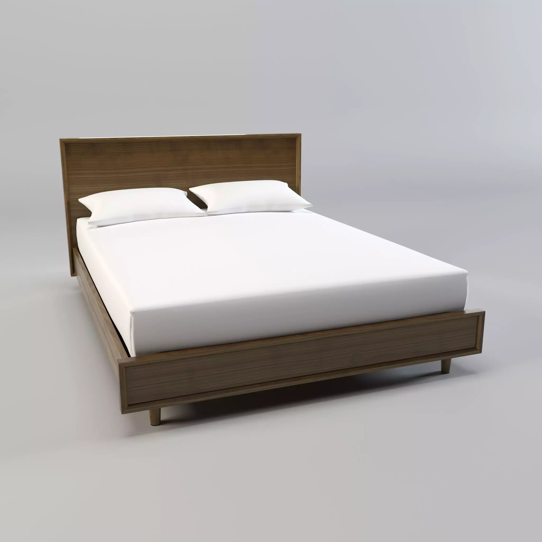 wood bed - queen bed - modern bed - standard bed Low-poly 3D model_0