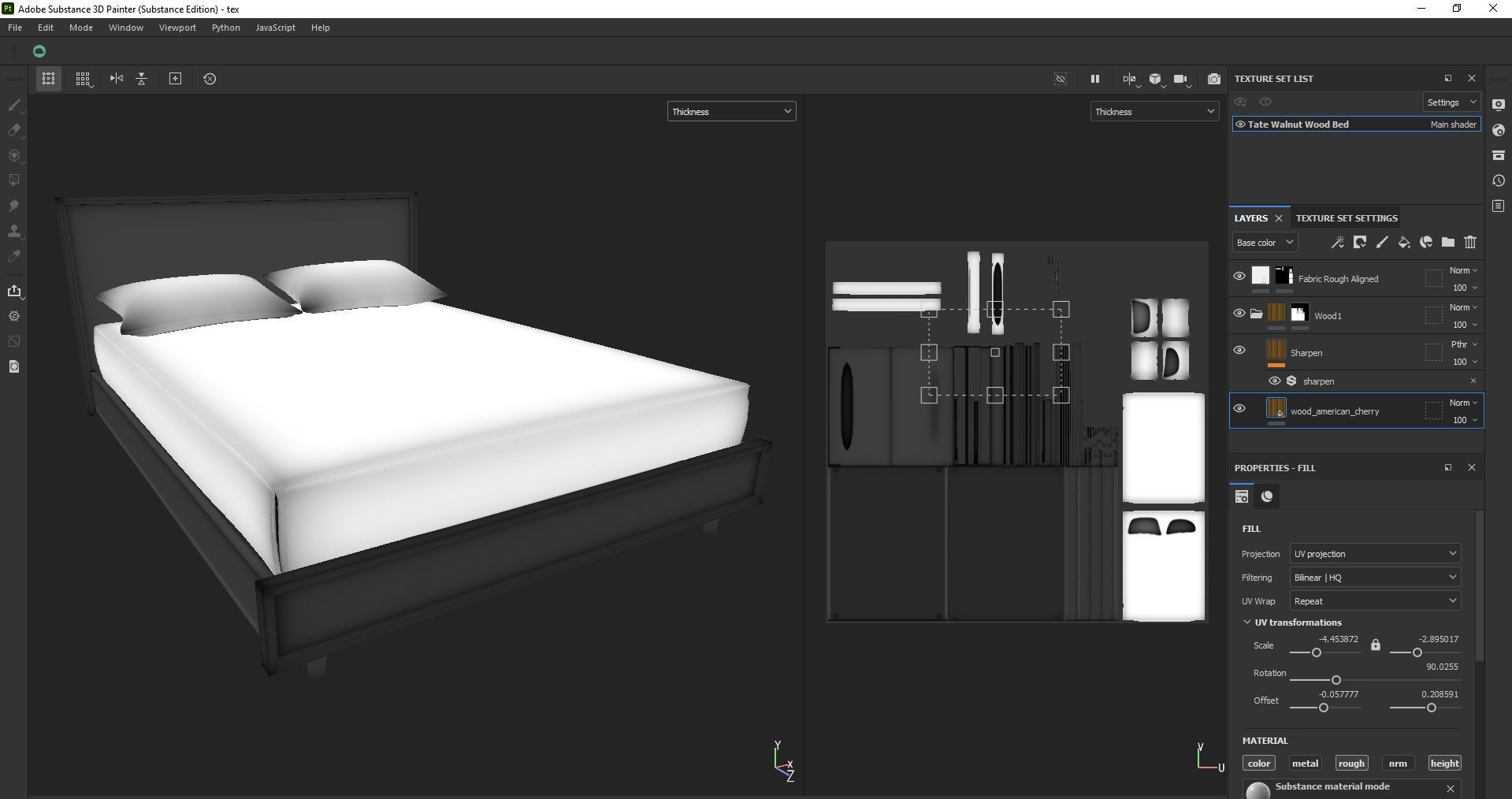 wood bed - queen bed - modern bed - standard bed Low-poly 3D model_6