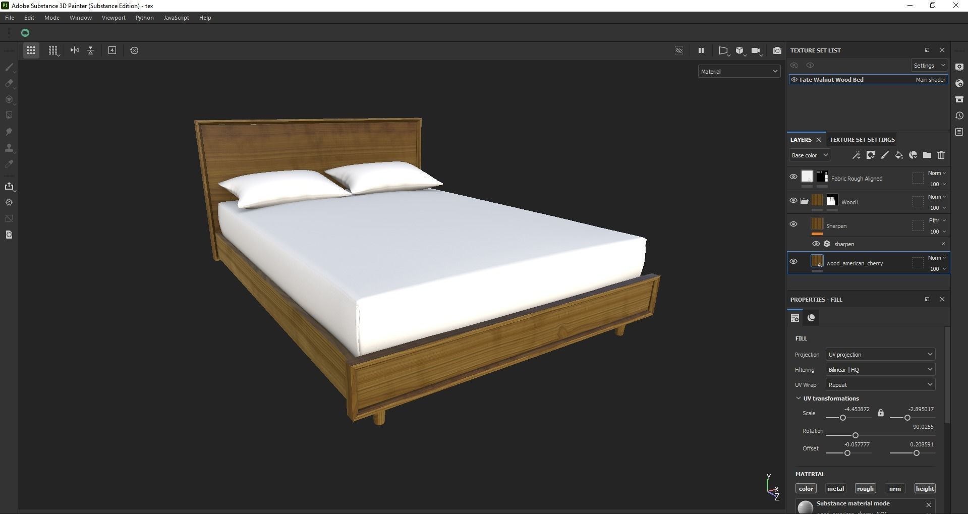 wood bed - queen bed - modern bed - standard bed Low-poly 3D model_16