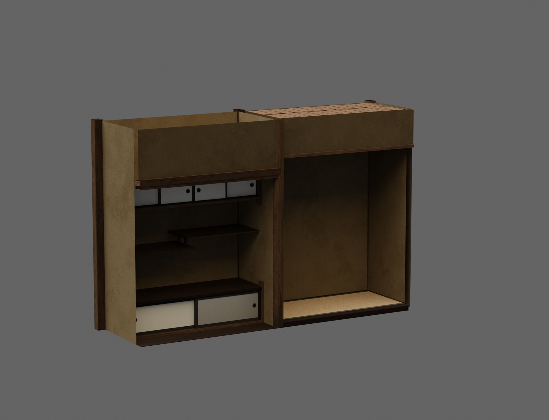 Japanese Old Traditional House Living Room with Courtyard 3D model_13
