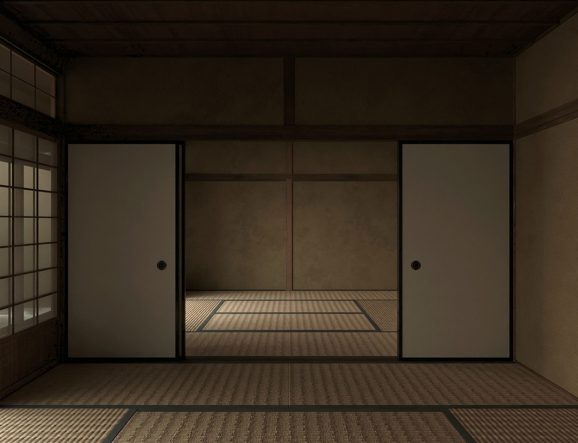 Japanese Old Traditional House Living Room with Courtyard 3D model_6