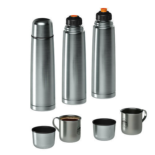 Metal thermos and mug with tea or coffee 3D model 3