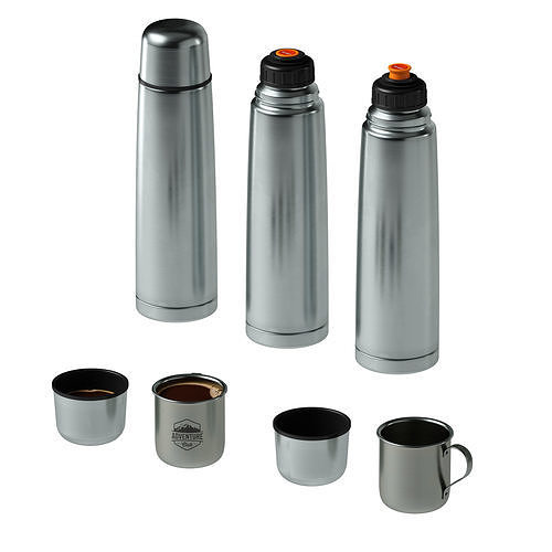 Metal thermos and mug with tea or coffee 3D model 4