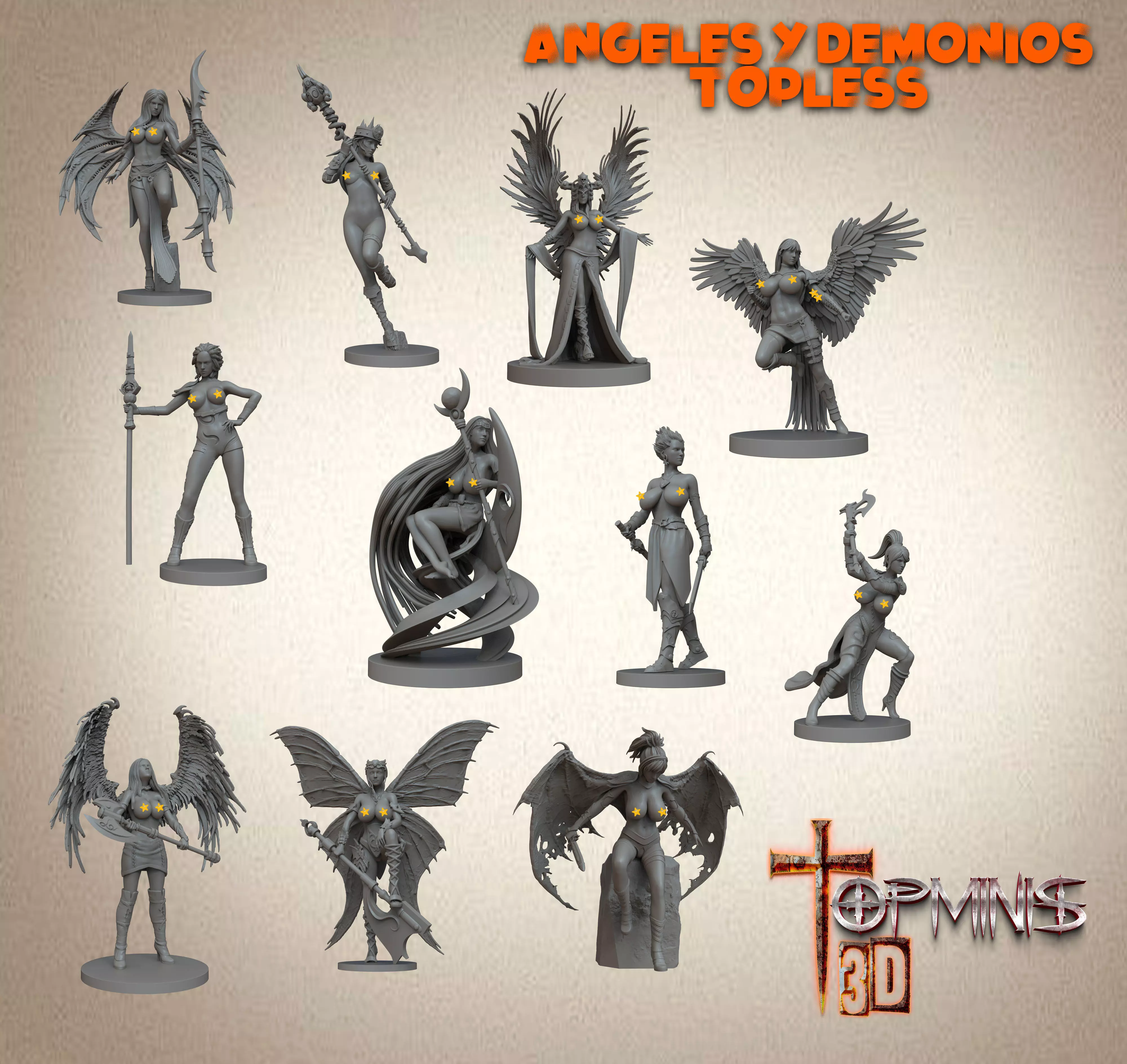WARRIORS ANGELS DEMONS topless 3D print model_0