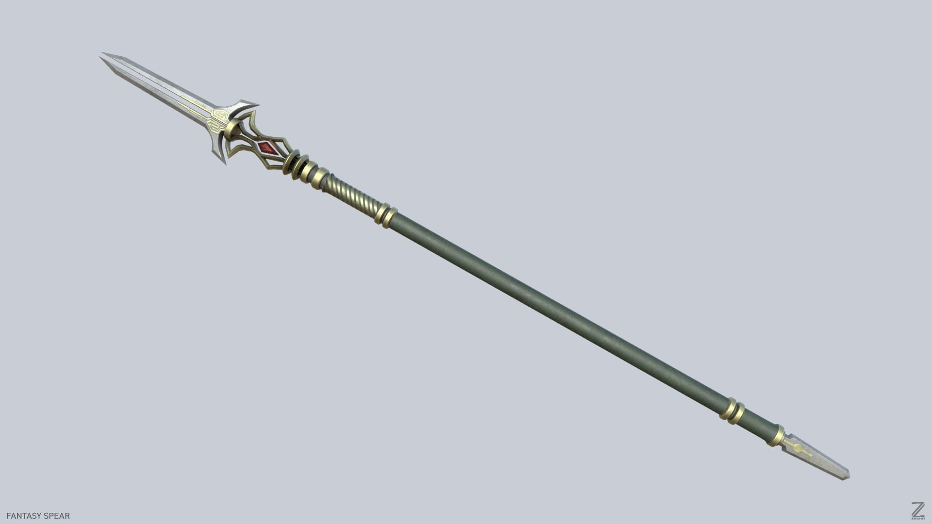 Fantasy spear Low-poly 3D model_1