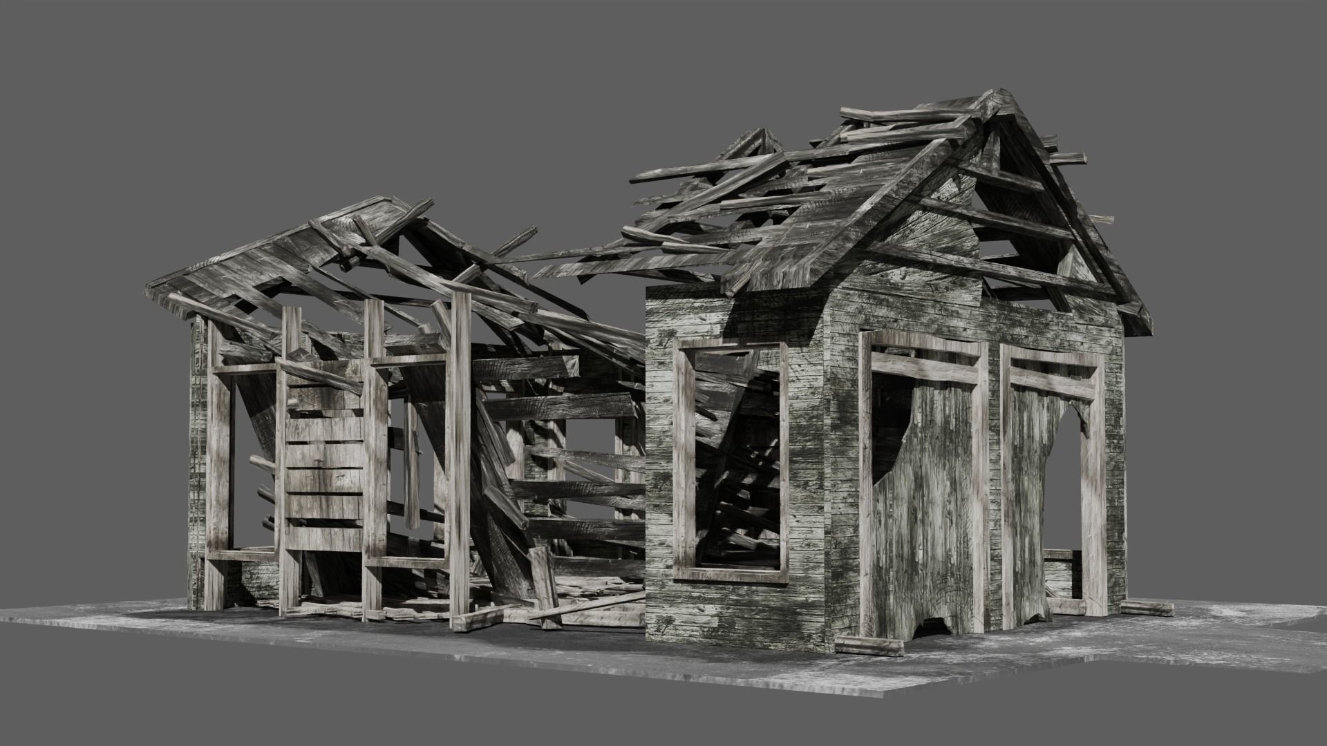 Abandoned old house - realistic low poly Low-poly 3D model_4