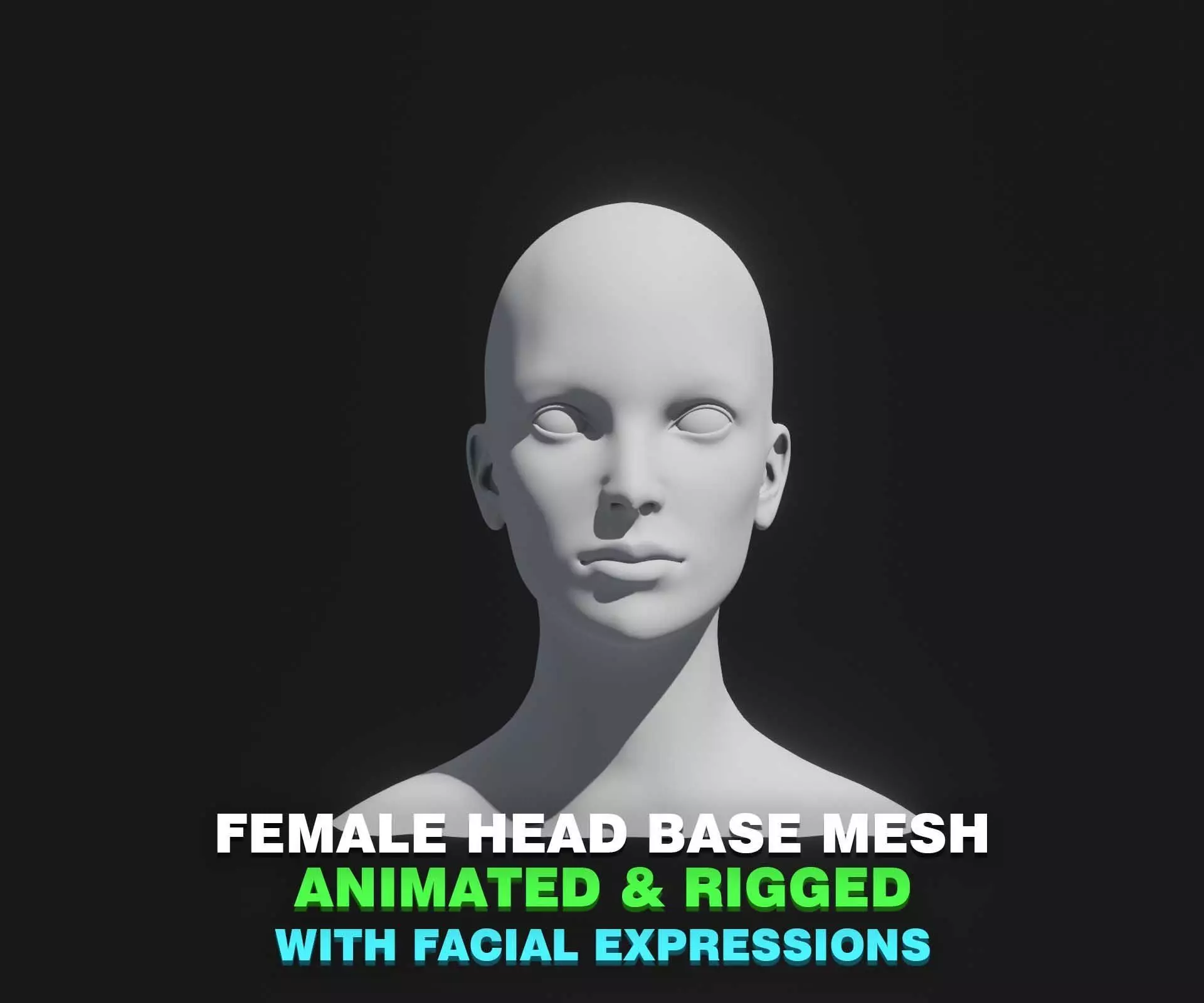 Female Head Base Mesh 3D Model Animated with Facial Expressions Low-poly 3D model_0