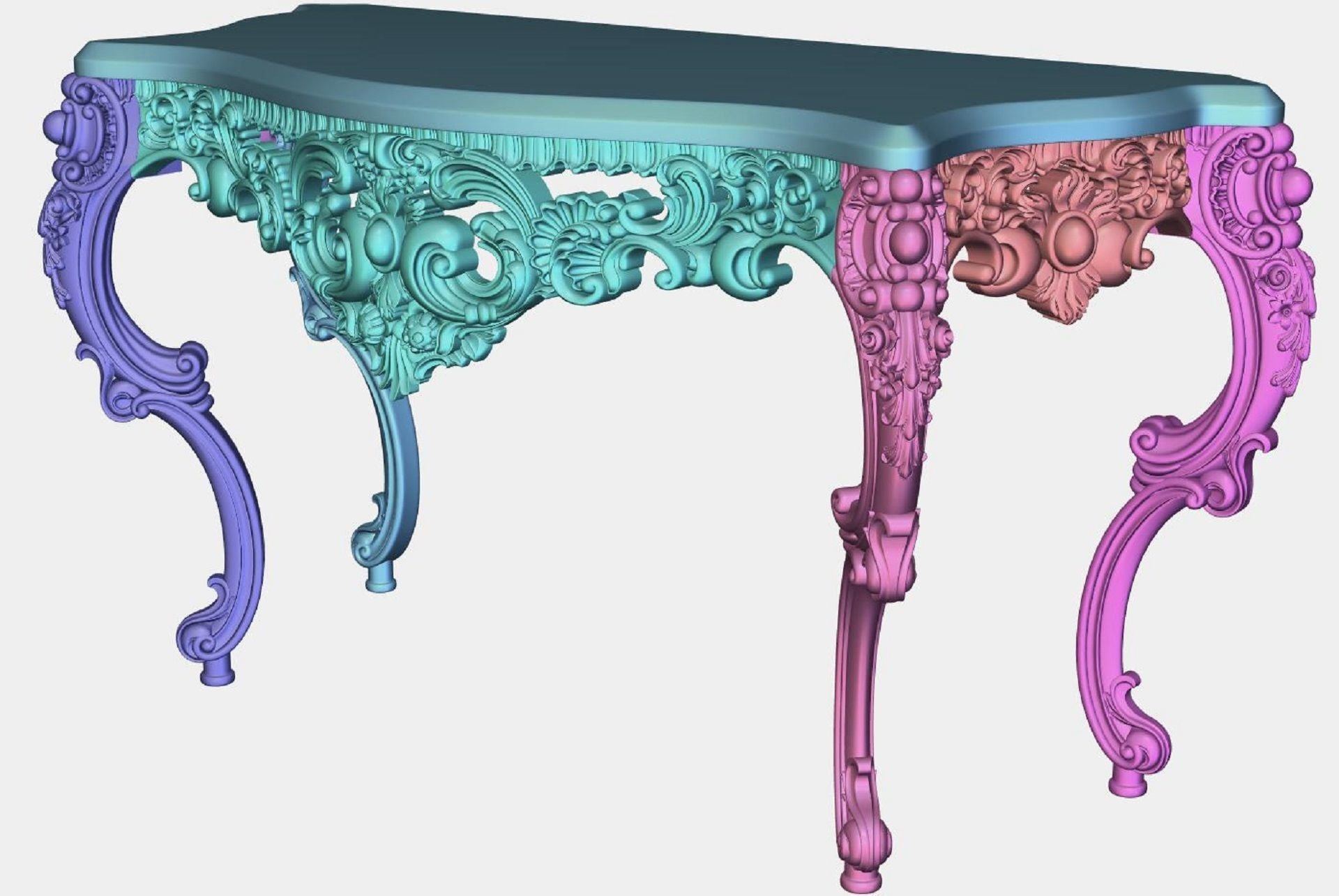 Carved console 4 leg table for CNC 03  3D model_4