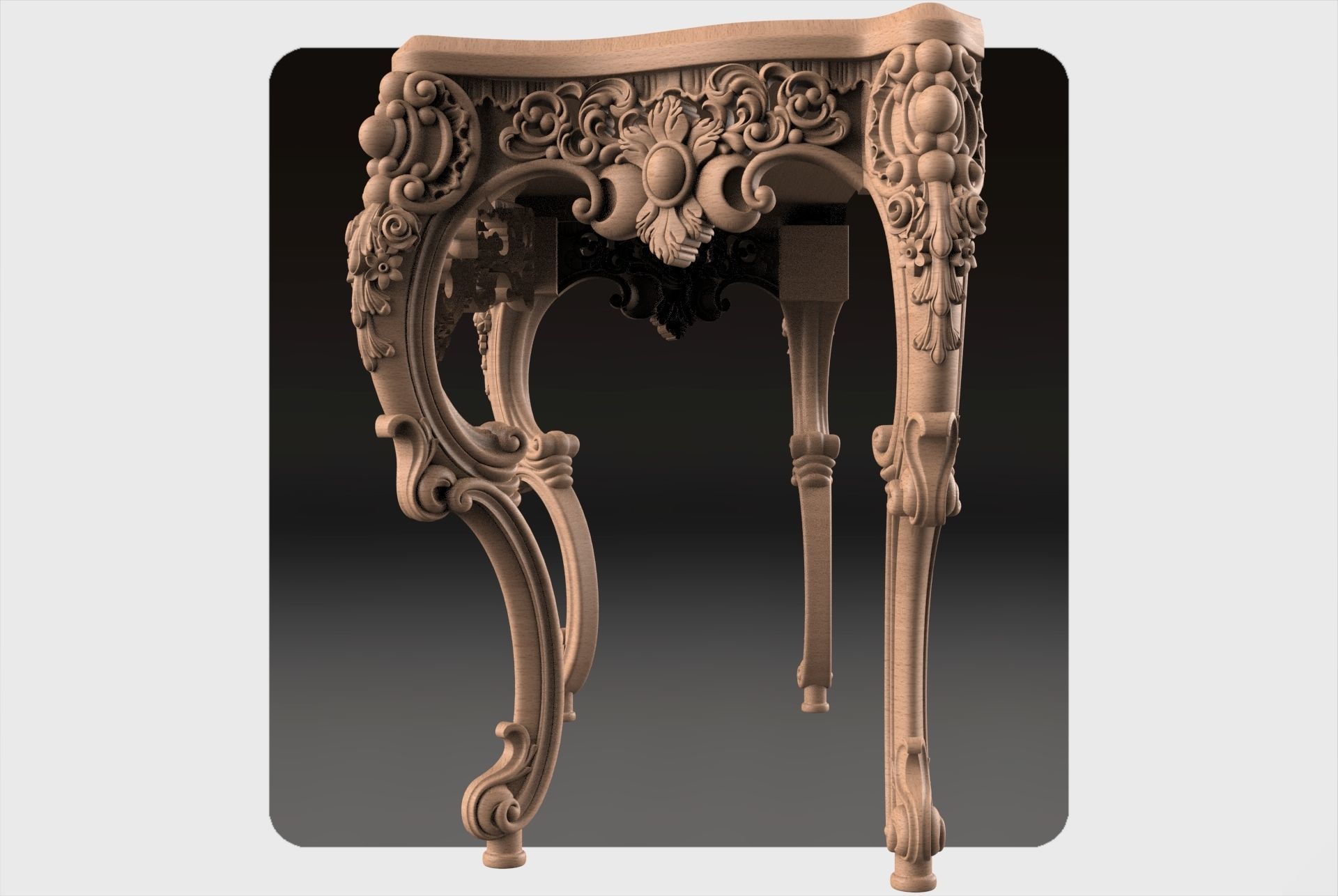 Carved console 4 leg table for CNC 03  3D model_2