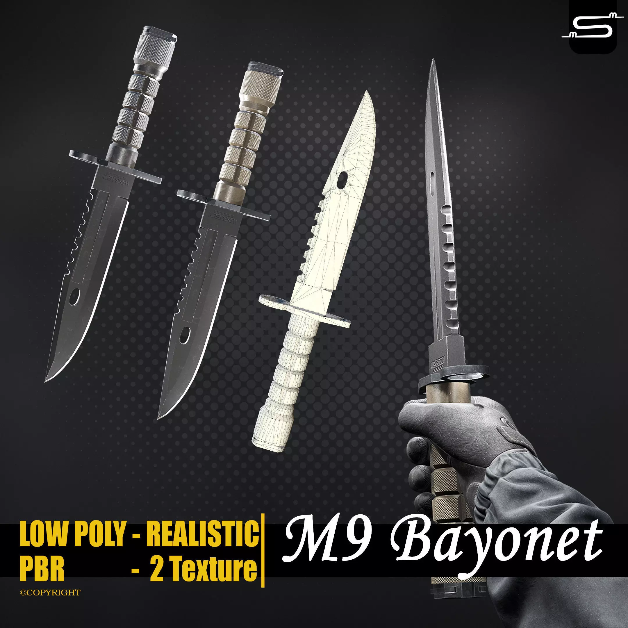 M9 Bayonet Knife Low-poly 3D model_0