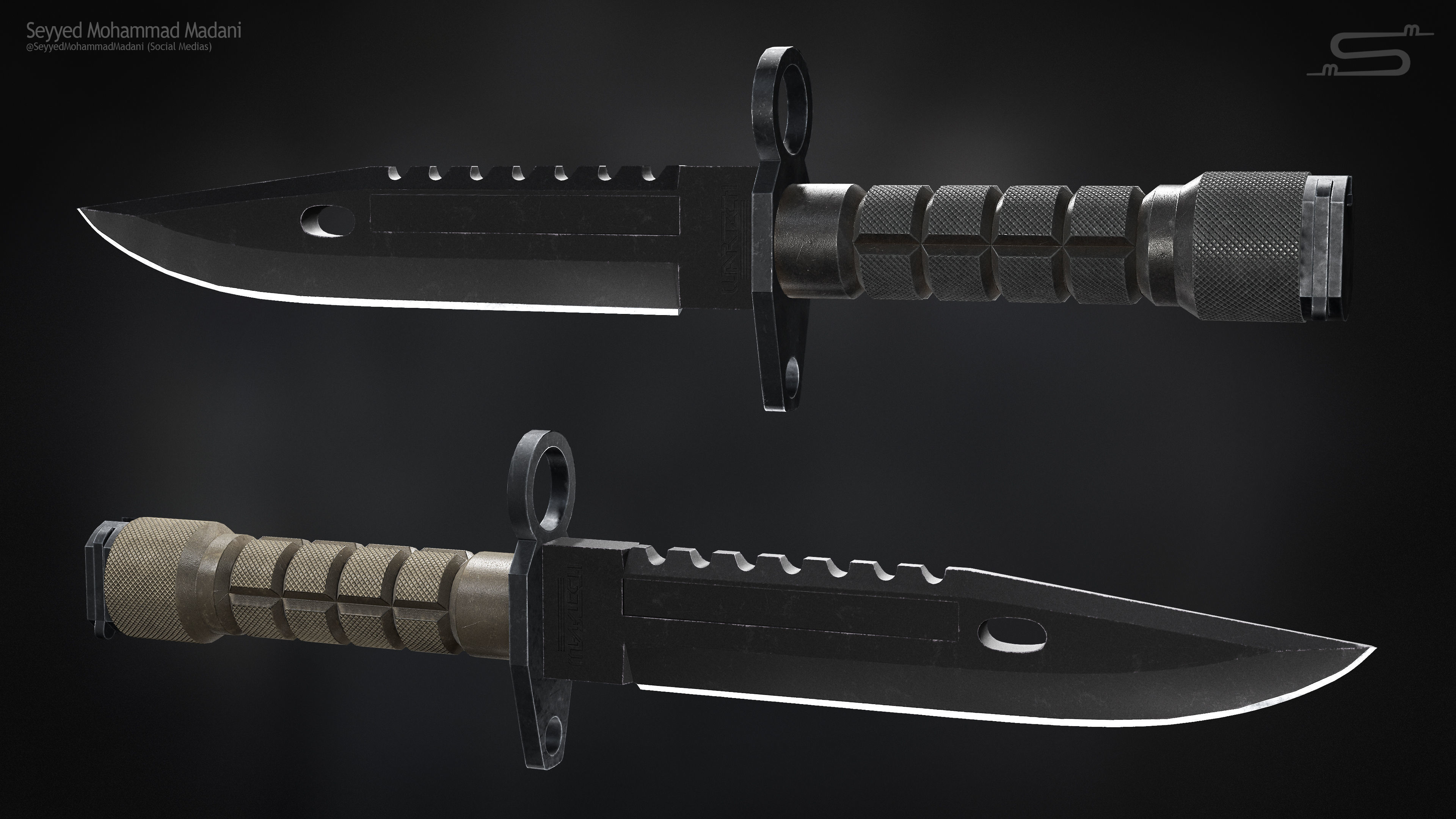M9 Bayonet Knife Low-poly 3D model_1