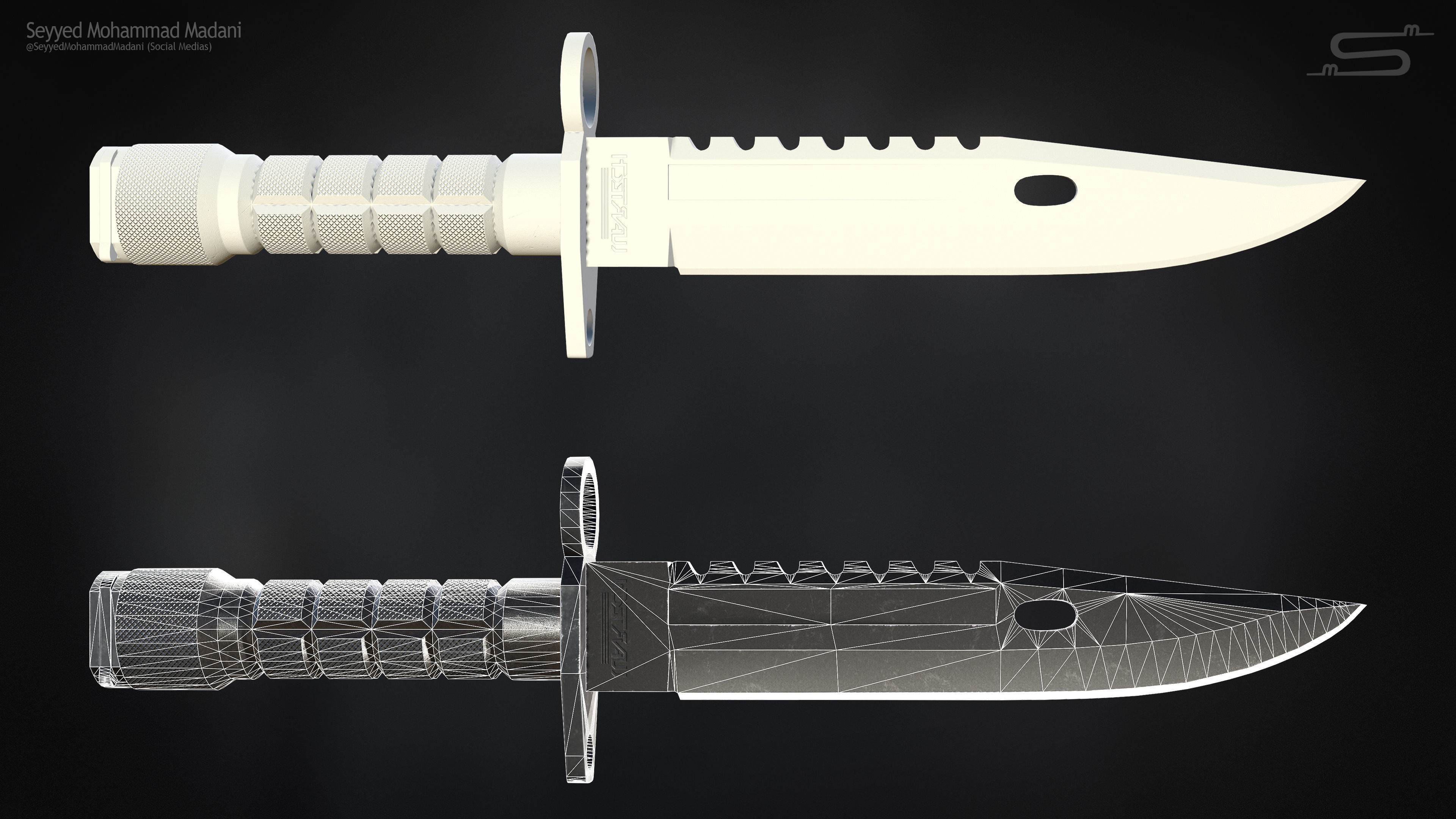 M9 Bayonet Knife Low-poly 3D model_5