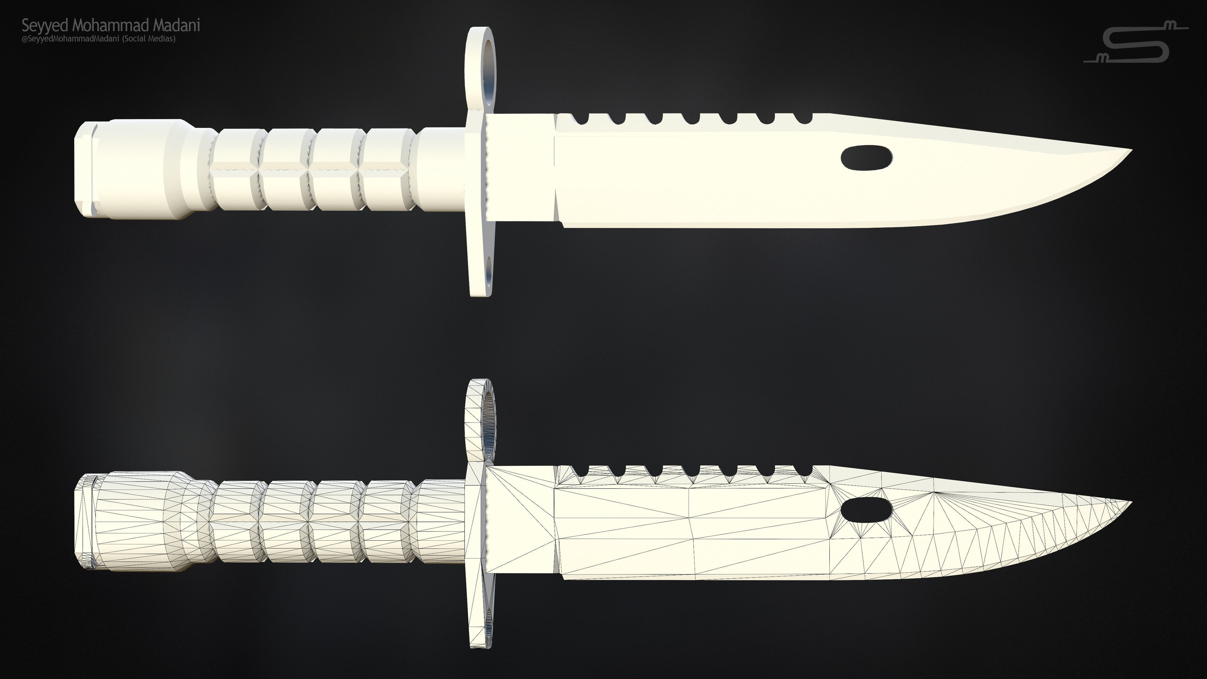 M9 Bayonet Knife Low-poly 3D model_4