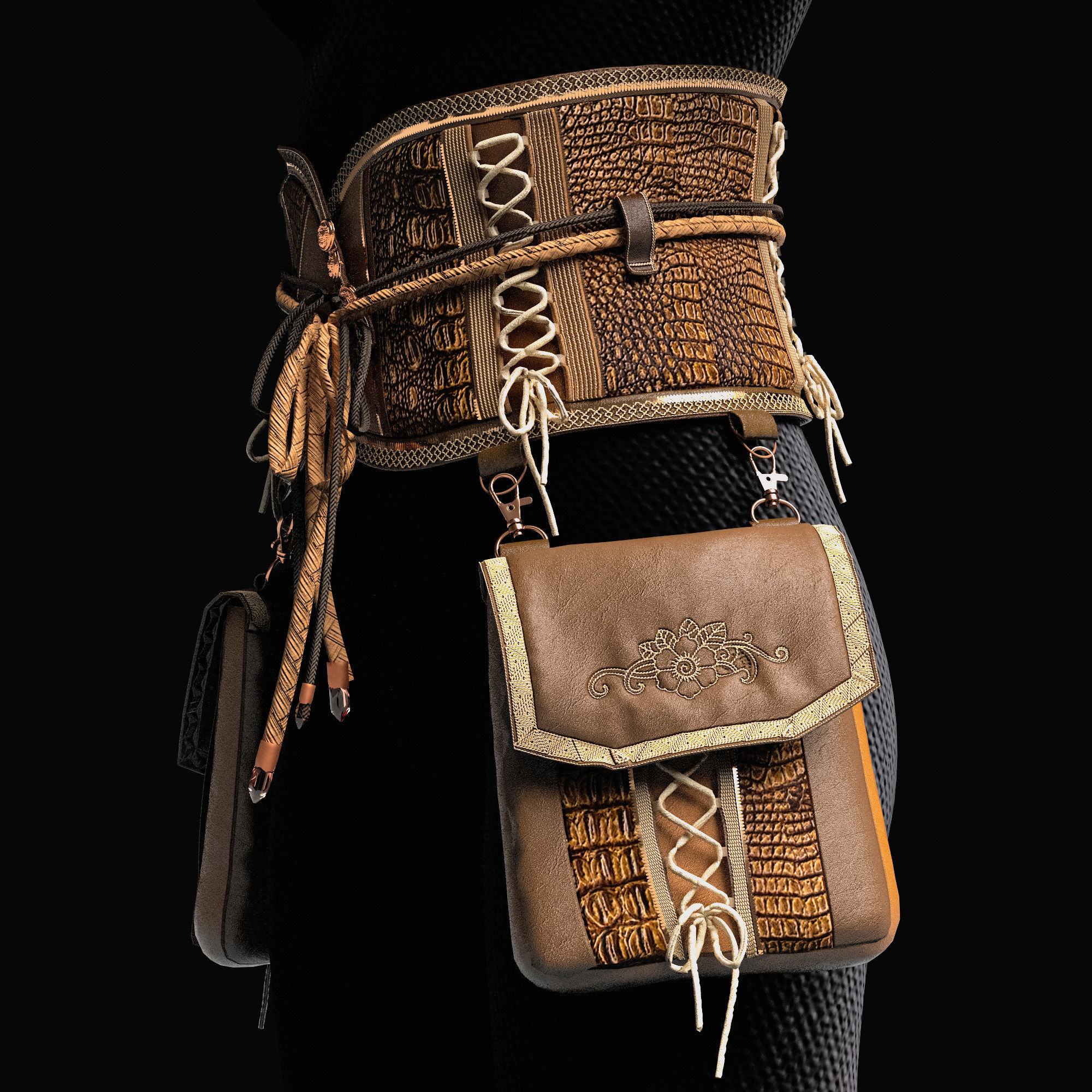 leather belt bag marelous clo3d video tutorial 3D model_2