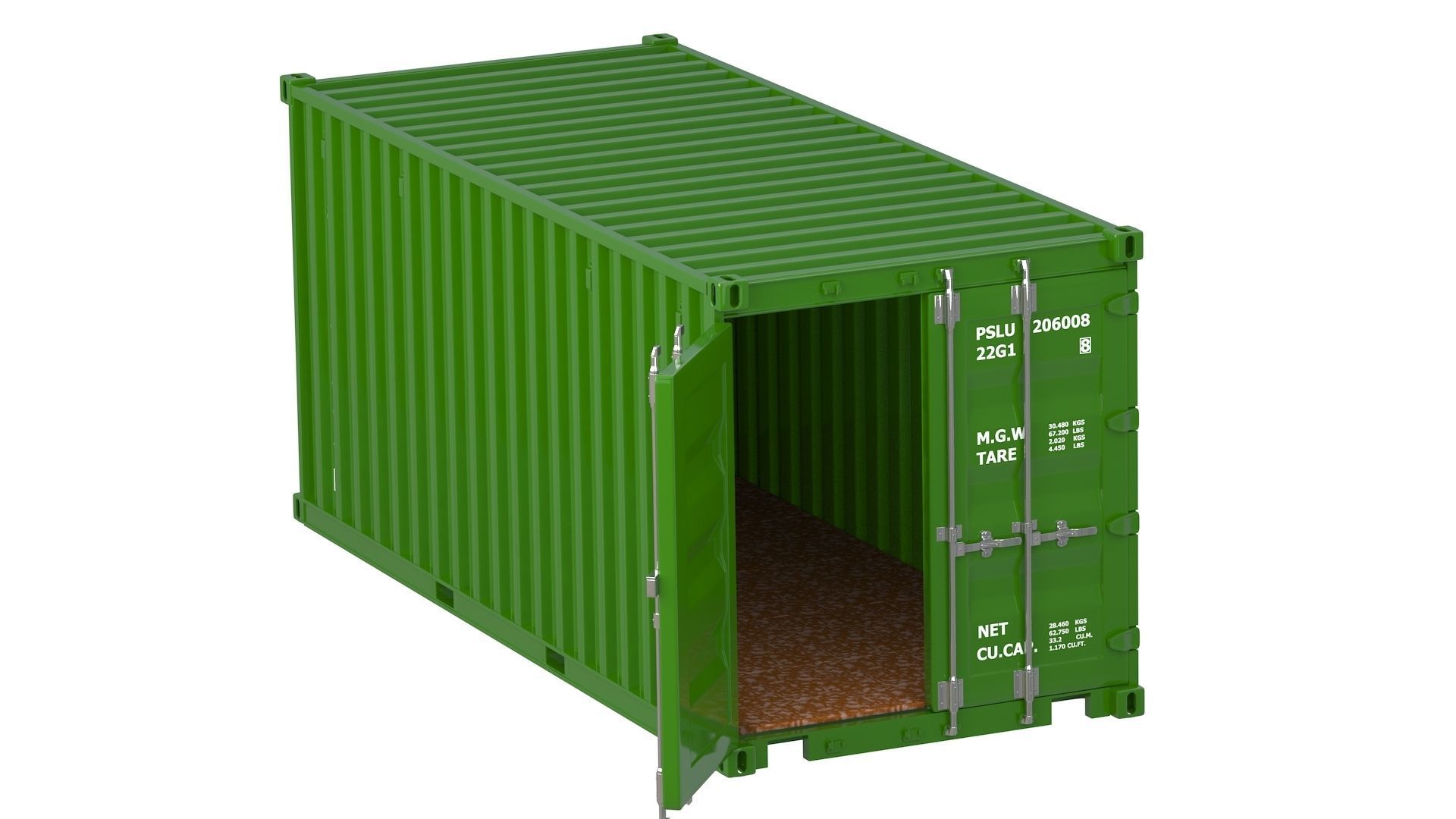 20 ft Container green 3D model_2